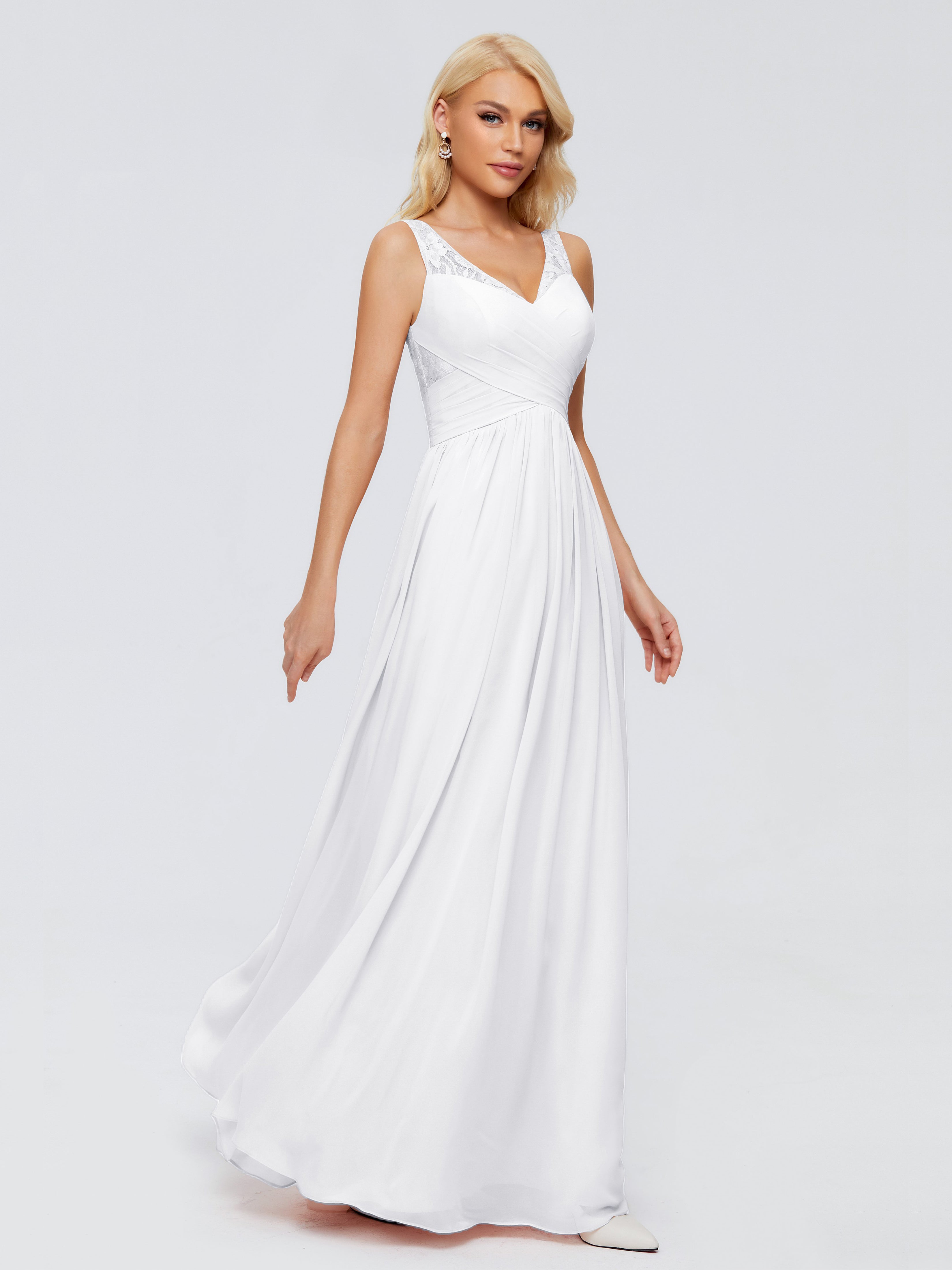 Toutes Les Robes De Demoiselle D'Honneur Blanches Trapèze Bretelle Dentelle Mousseline Robes Demoiselle D'Honneur