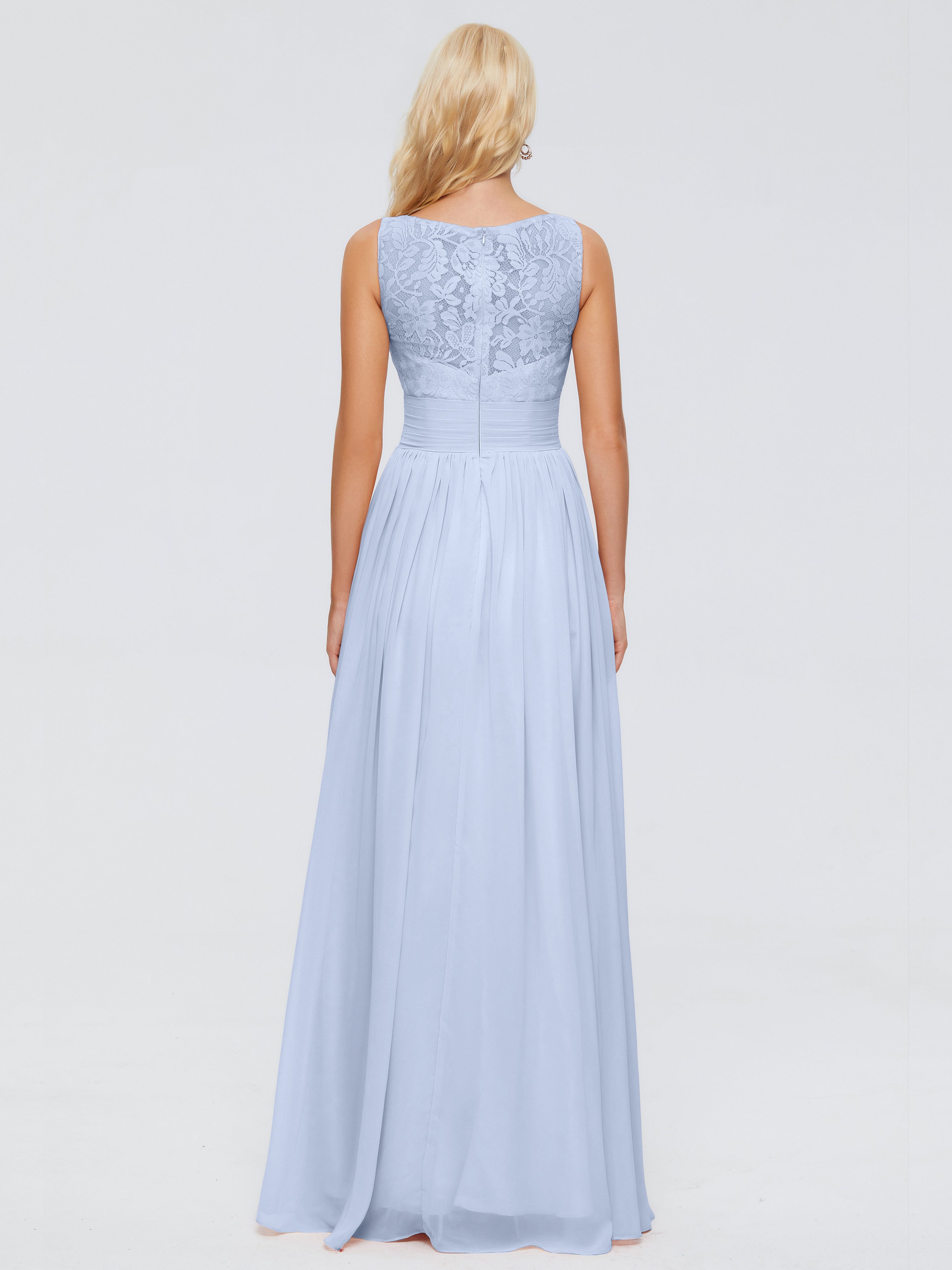 Robe Bleu Ciel Demoiselle D Honneur Trapèze Bretelle Dentelle Mousseline Robes Demoiselle D'Honneur