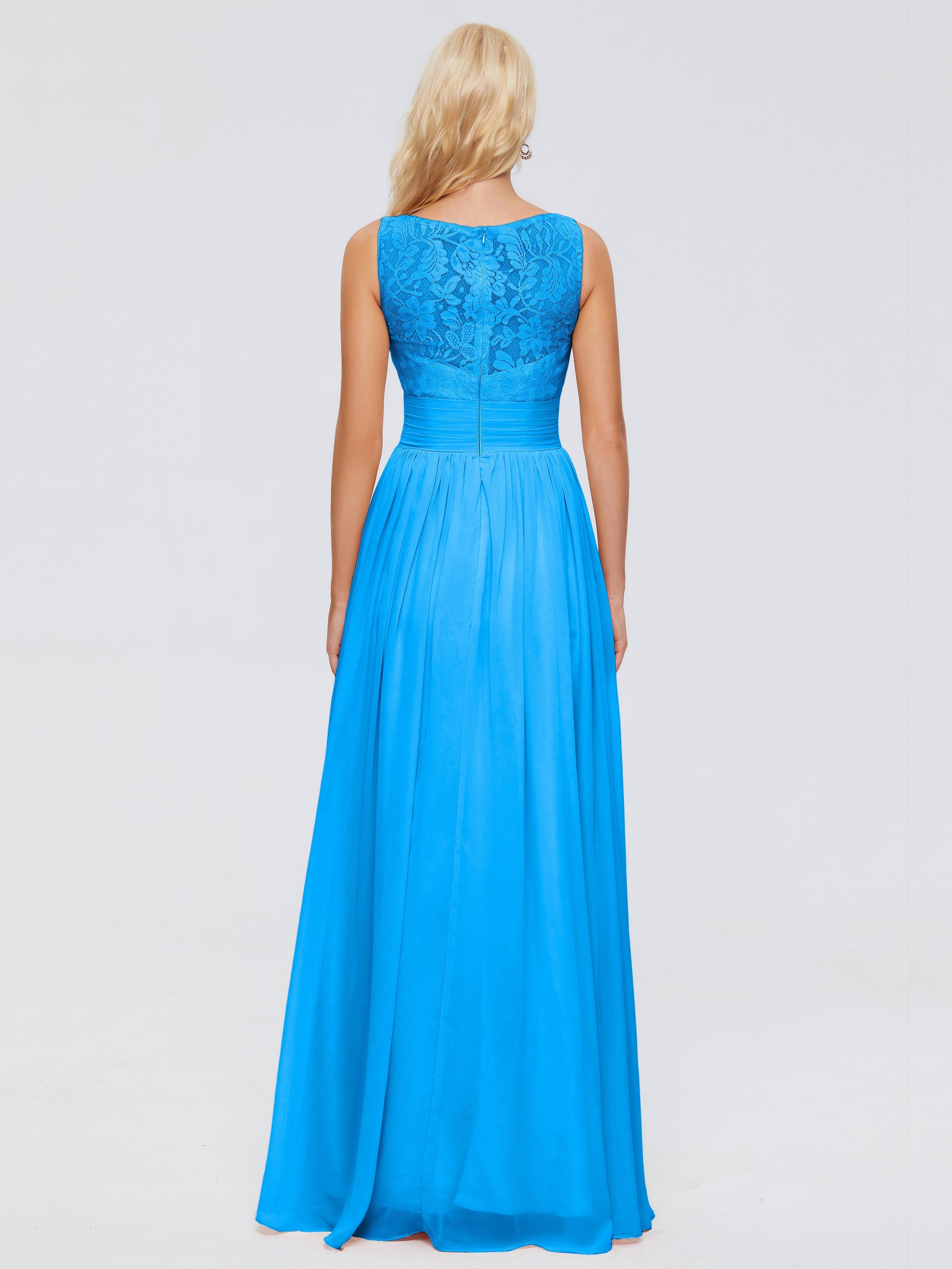 Robes De Demoiselle D'Honneur Bleu Océan Trapèze Bretelle Dentelle Mousseline Robes Demoiselle D'Honneur