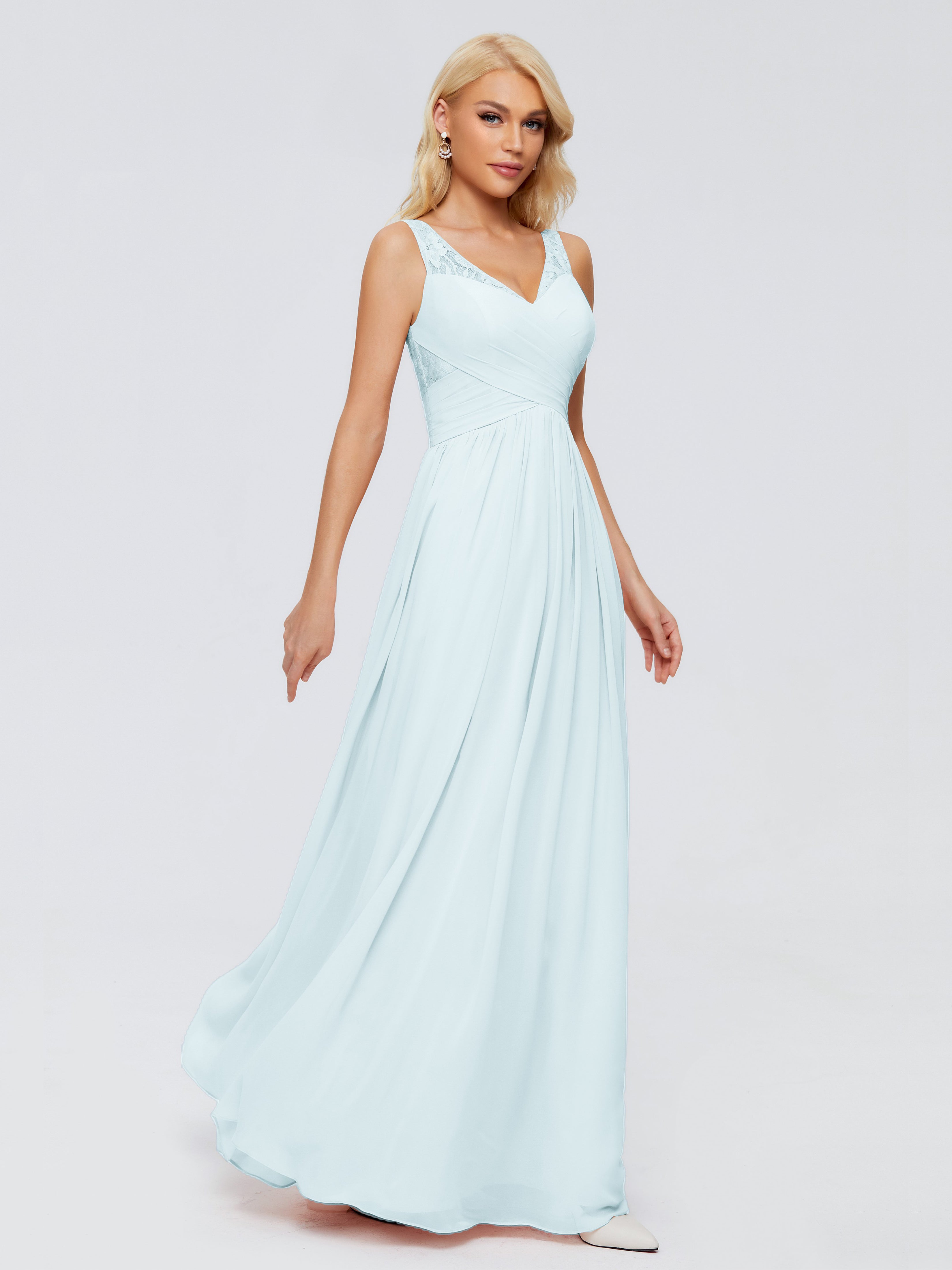 Robe De Demoiselle D'Honneur Brume Trapèze Bretelle Dentelle Mousseline Robes Demoiselle D'Honneur