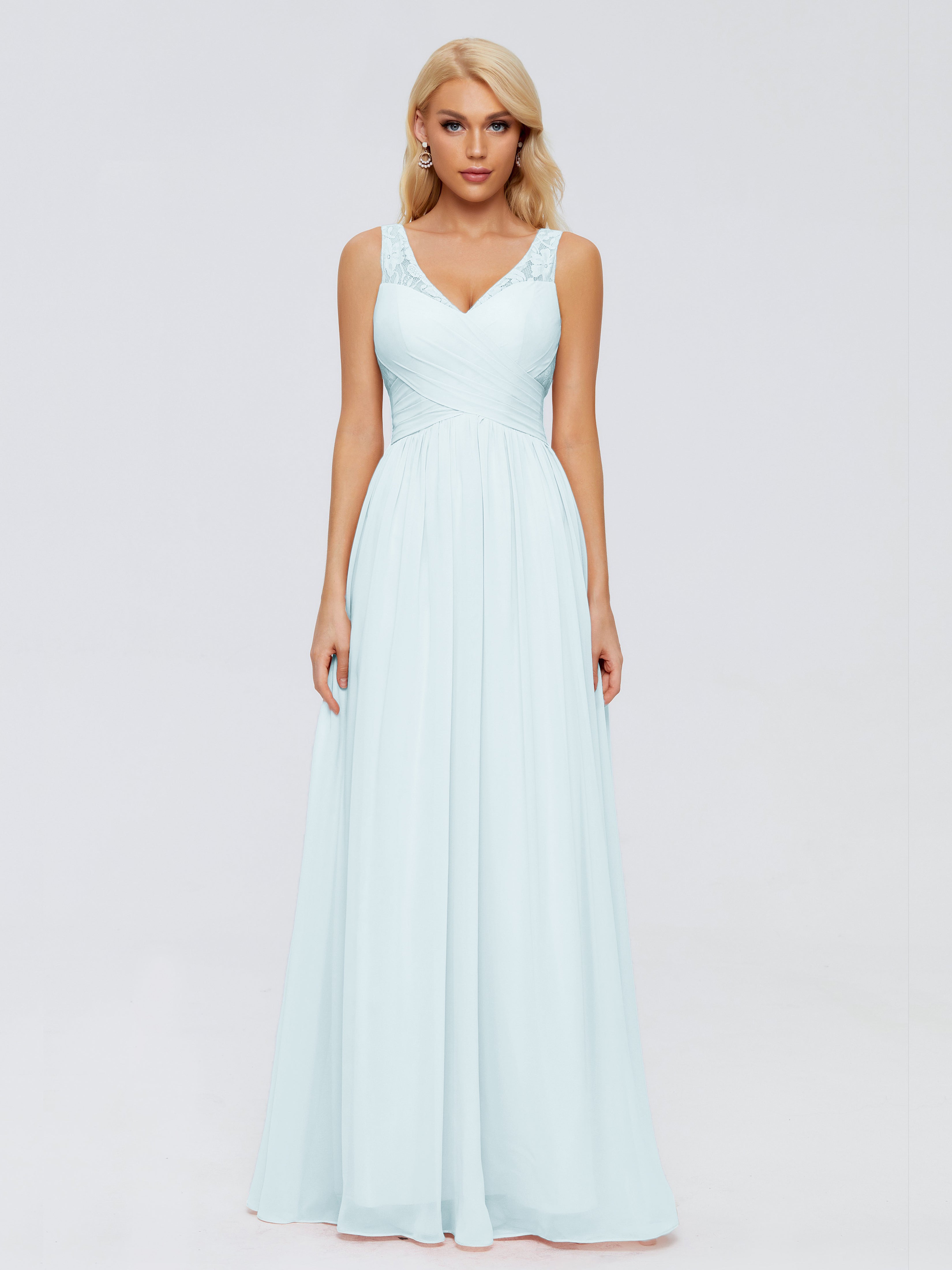 Robe De Demoiselle D'Honneur Brume Trapèze Bretelle Dentelle Mousseline Robes Demoiselle D'Honneur