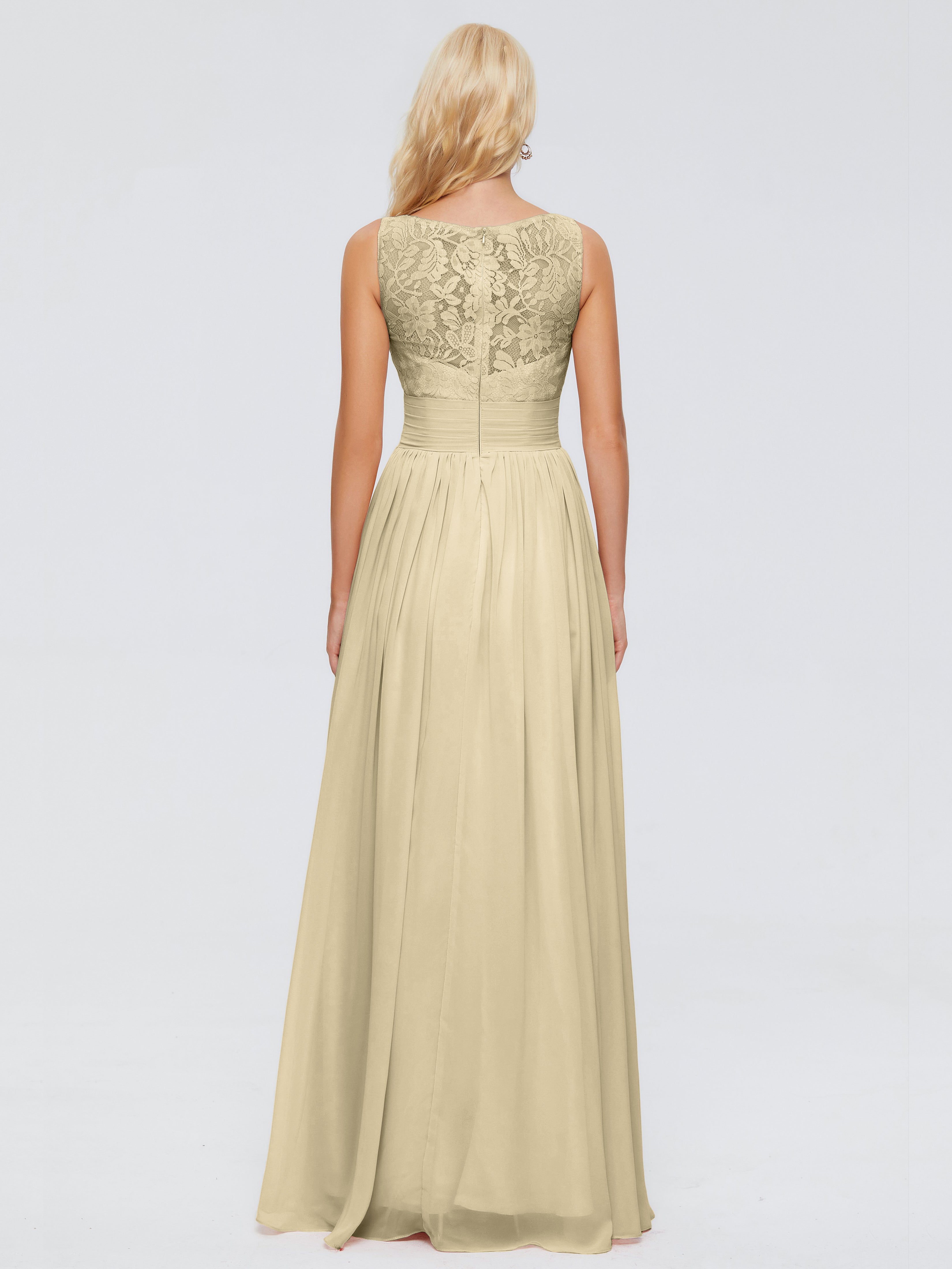 Robe De Demoiselle D'Honneur Champagne Trapèze Bretelle Dentelle Mousseline Robes Demoiselle D'Honneur