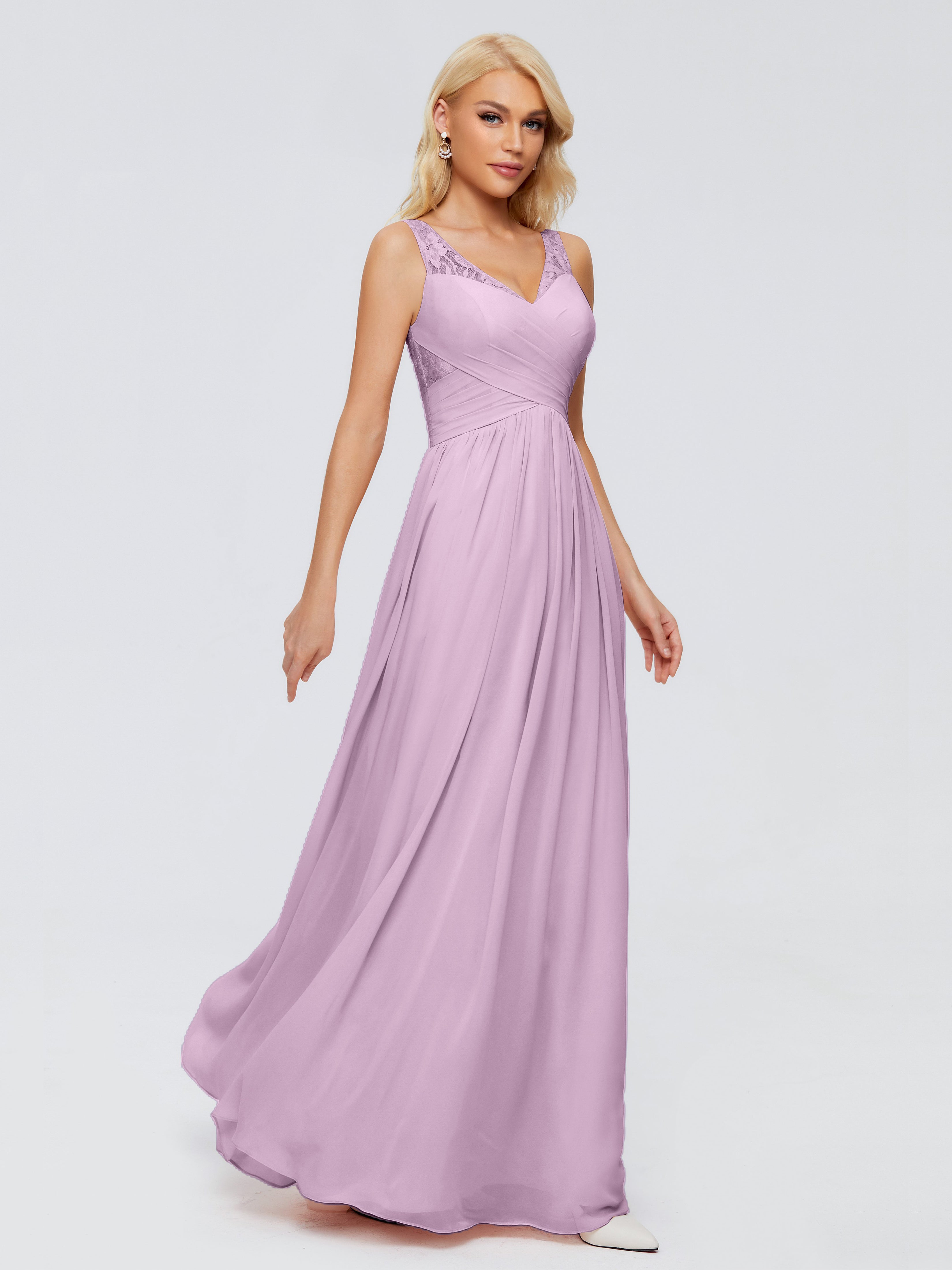 Robes De Demoiselle D'Honneur Glycine Trapèze Bretelle Dentelle Mousseline Robes Demoiselle D'Honneur