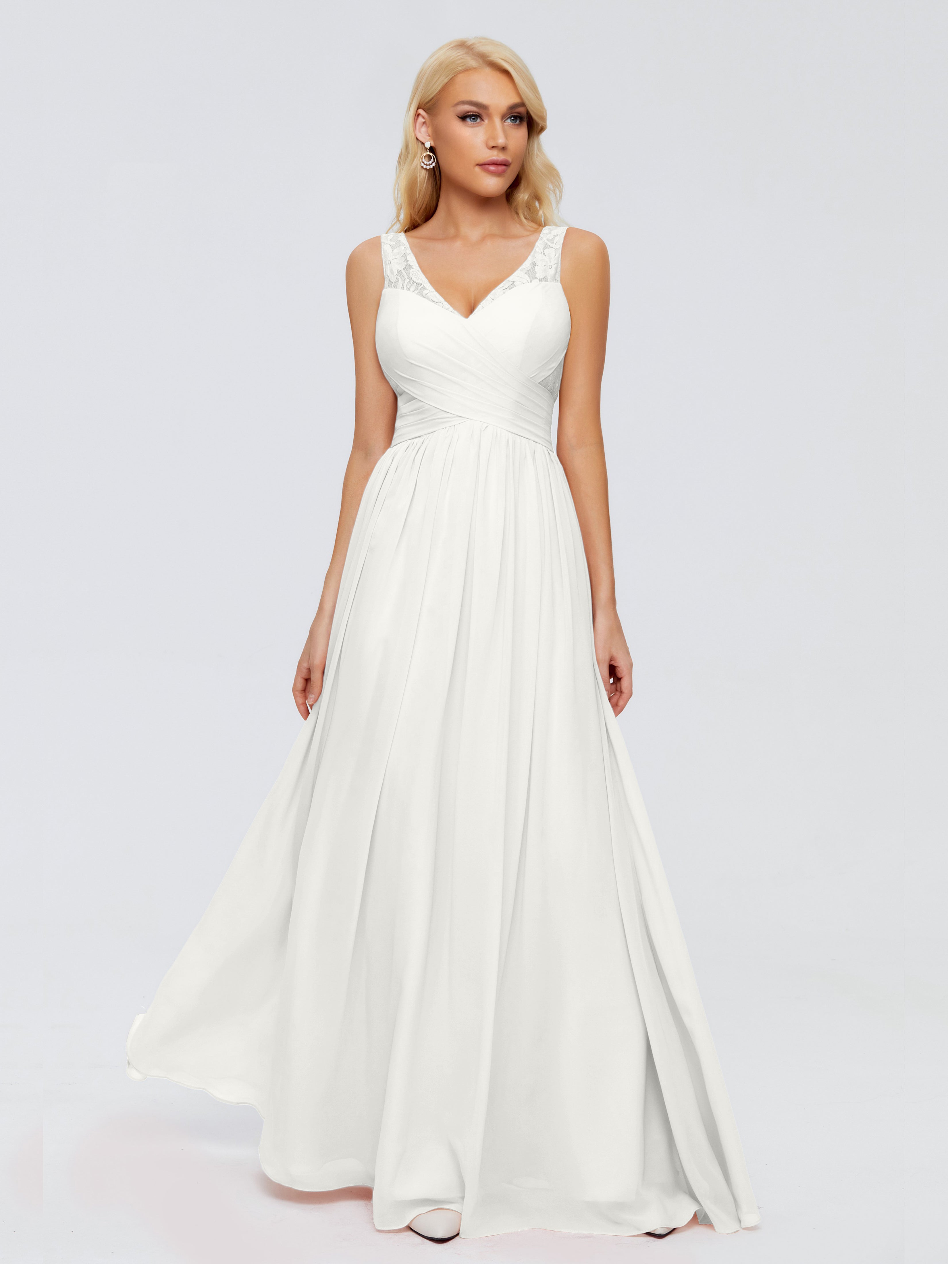 Robe Ivoire Demoiselle D Honneur Trapèze Bretelle Dentelle Mousseline Robes Demoiselle D'Honneur