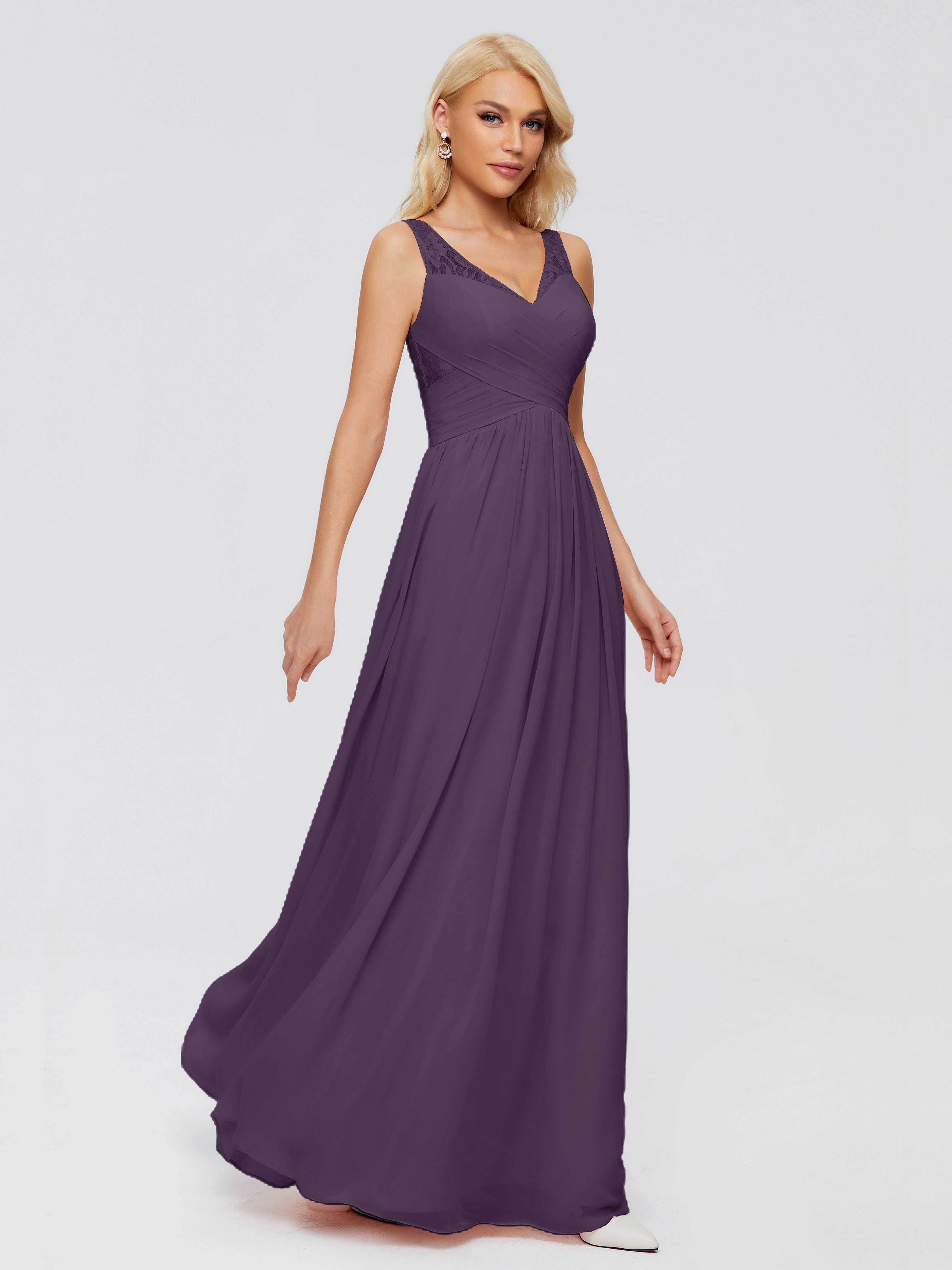 Robe De Demoiselle D'Honneur En Plum Trapèze Bretelle Dentelle Mousseline Robes Demoiselle D'Honneur