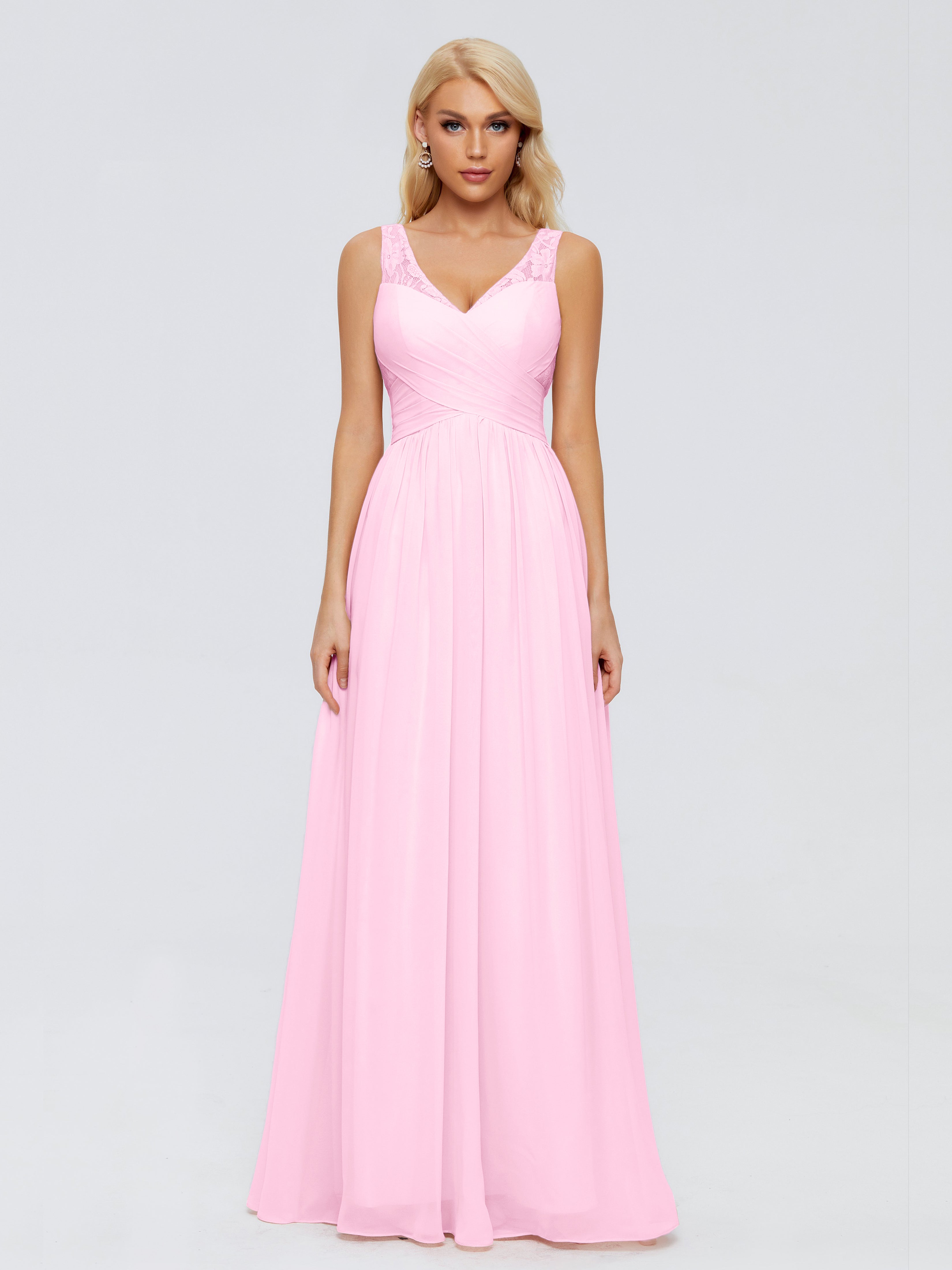 Robes De Demoiselle D'Honneur Rose Bonbon Trapèze Bretelle Dentelle Mousseline Robes Demoiselle D'Honneur