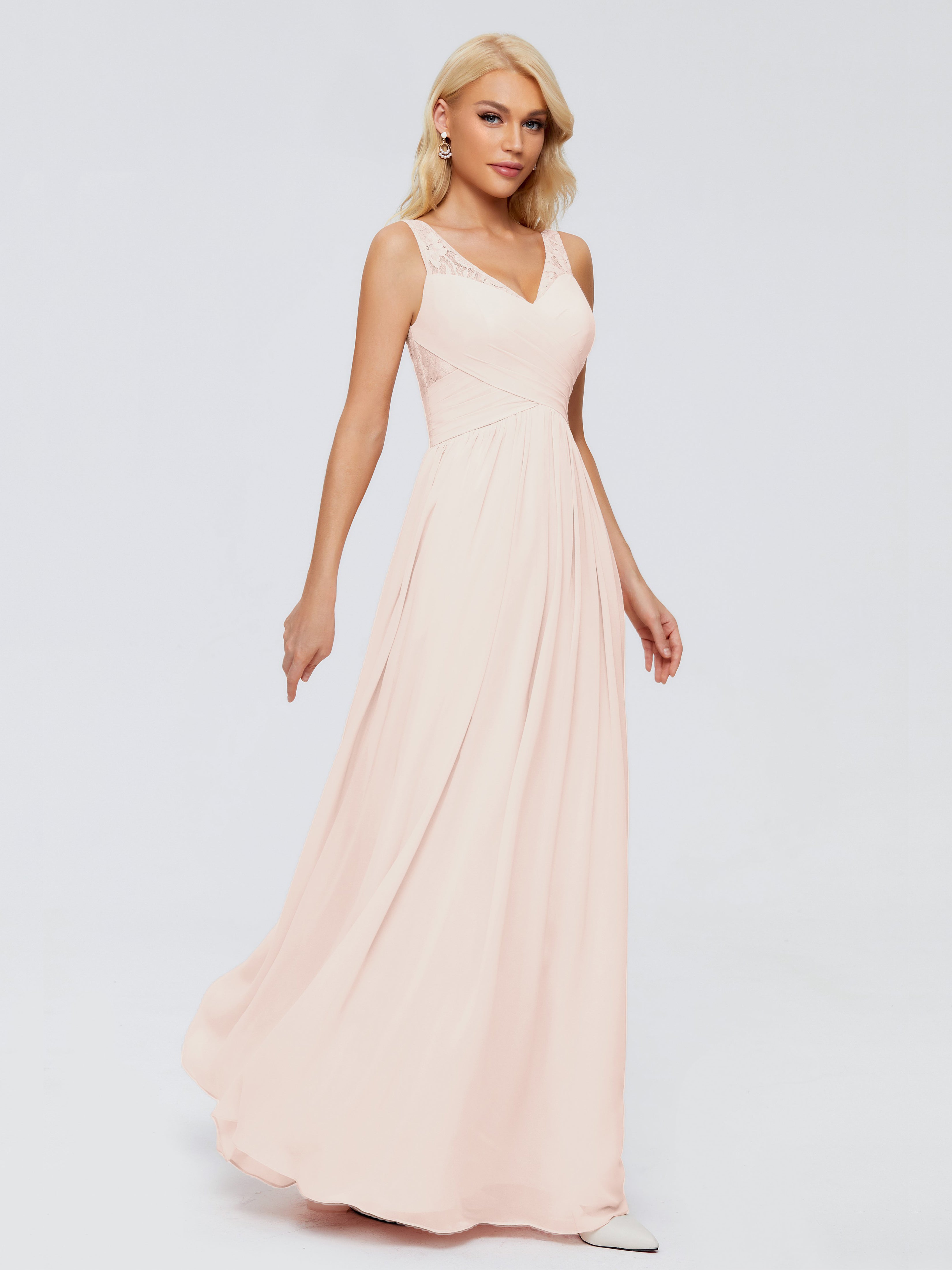 Robe De Demoiselle D'Honneur En Perles Trapèze Bretelle Dentelle Mousseline Robes Demoiselle D'Honneur