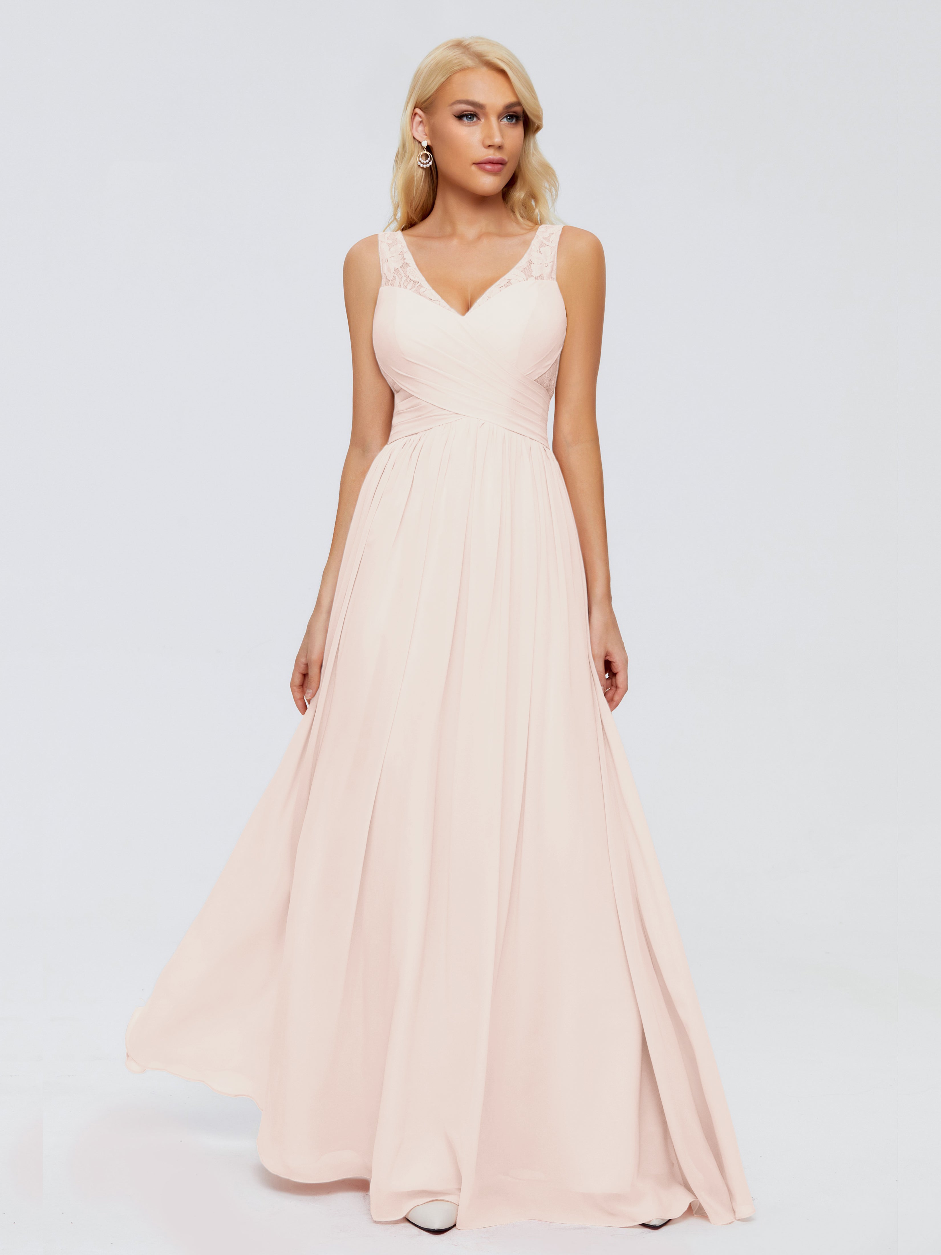 Robe De Demoiselle D'Honneur En Perles Trapèze Bretelle Dentelle Mousseline Robes Demoiselle D'Honneur