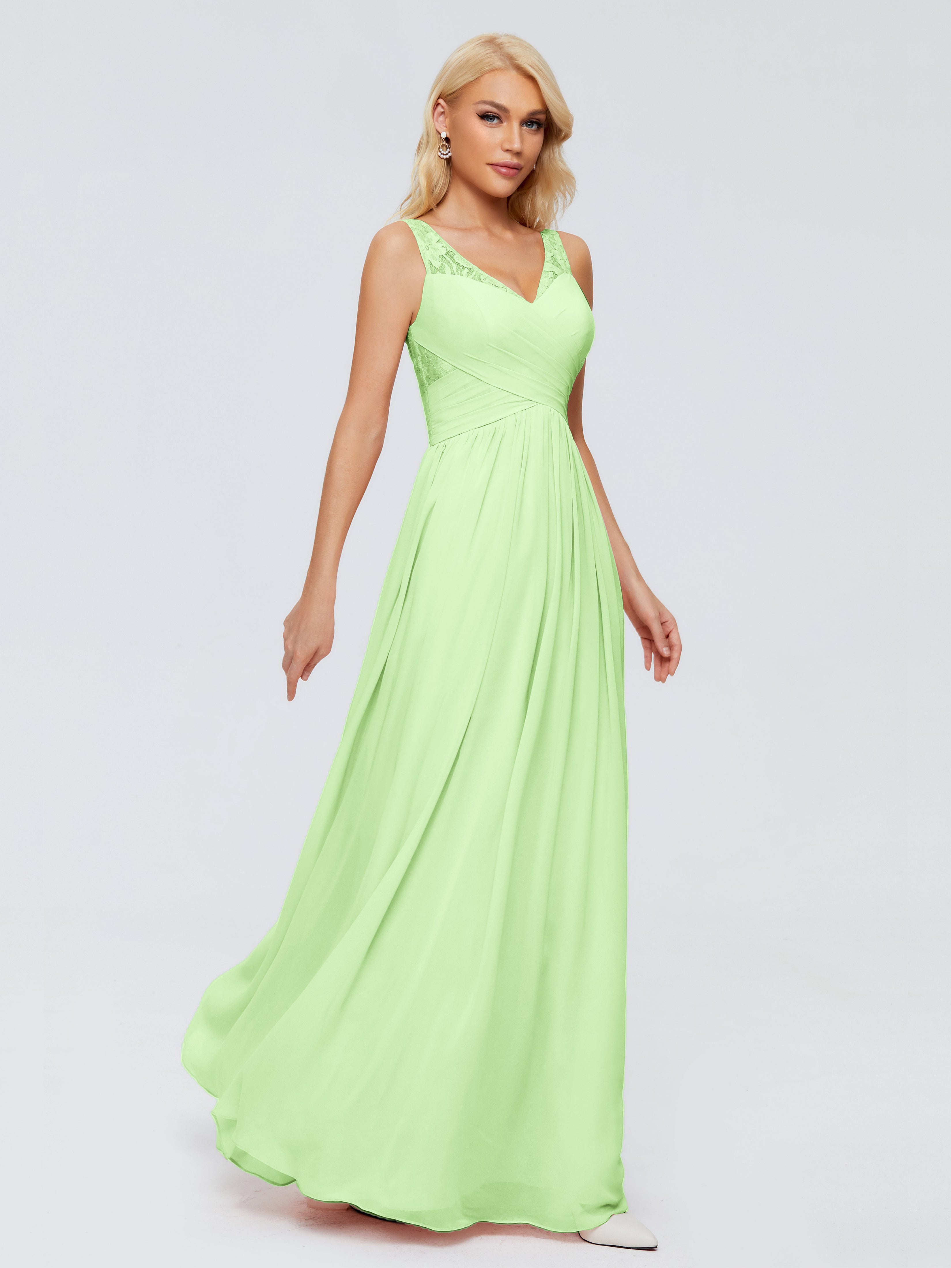 Robe Demoiselle D Honneur Vert Sauge Trapèze Bretelle Dentelle Mousseline Robes Demoiselle D'Honneur