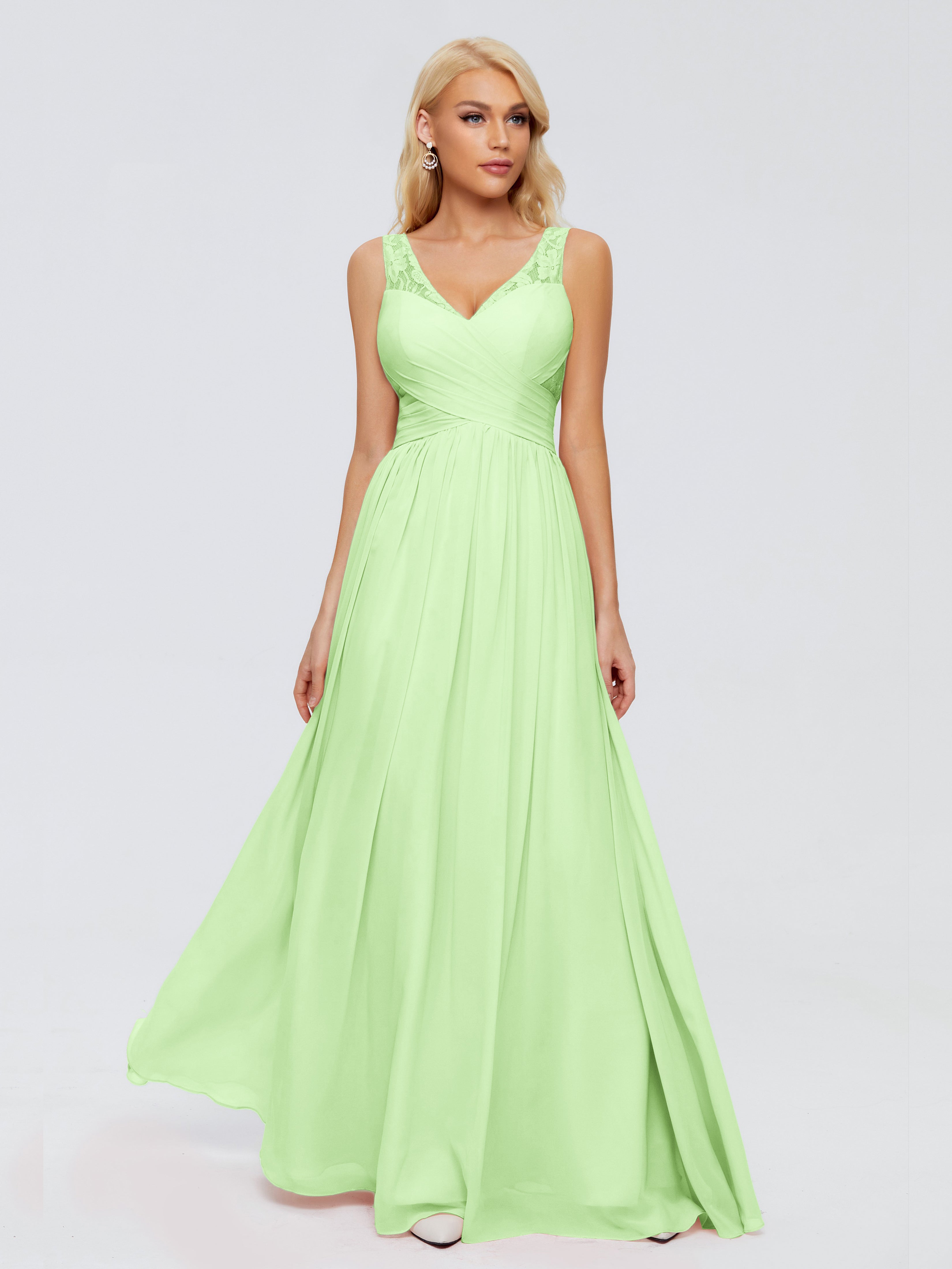 Robe Demoiselle D Honneur Vert Sauge Trapèze Bretelle Dentelle Mousseline Robes Demoiselle D'Honneur