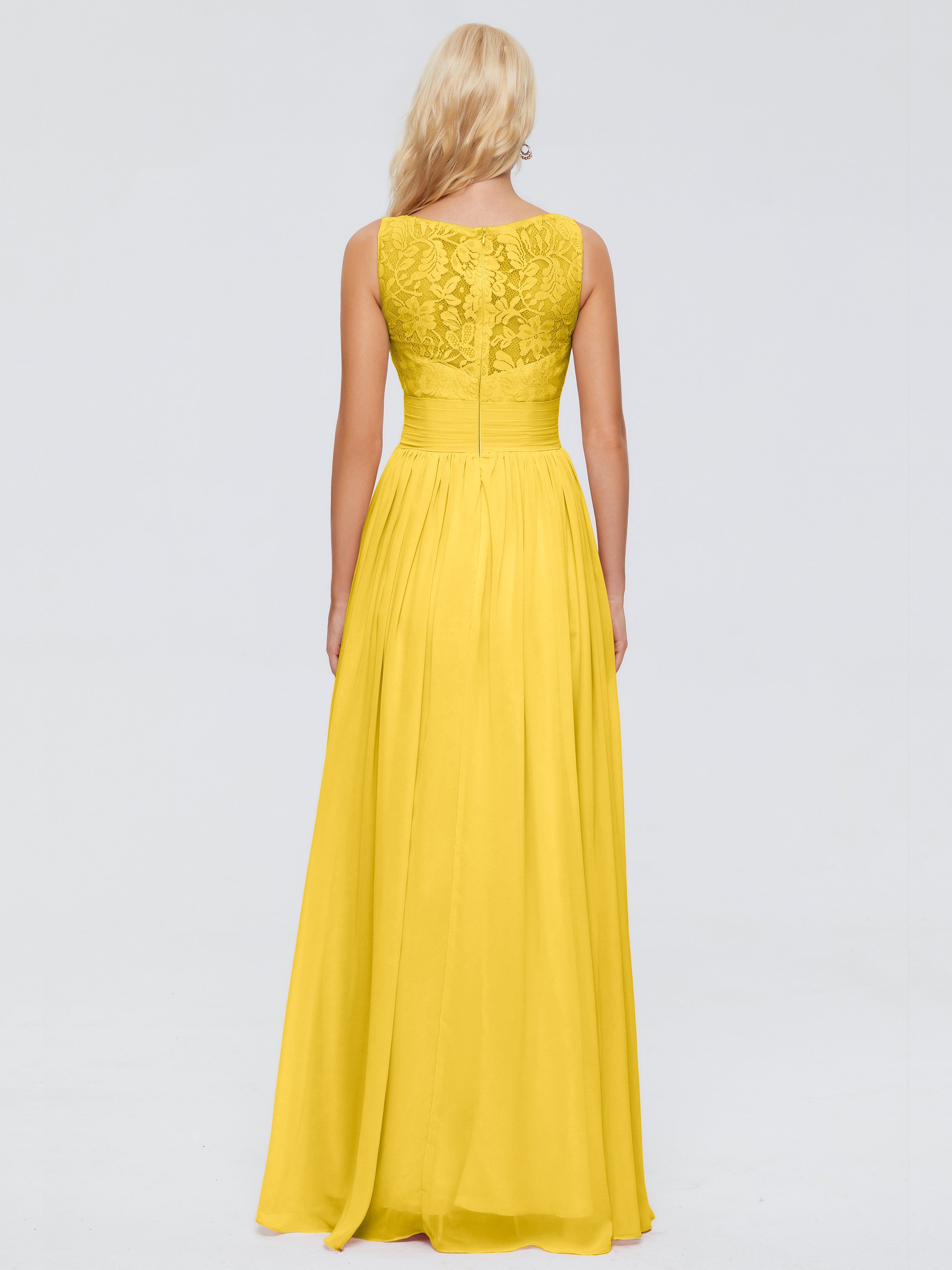 Robe De Demoiselle D'Honneur Souci Trapèze Bretelle Dentelle Mousseline Robes Demoiselle D'Honneur