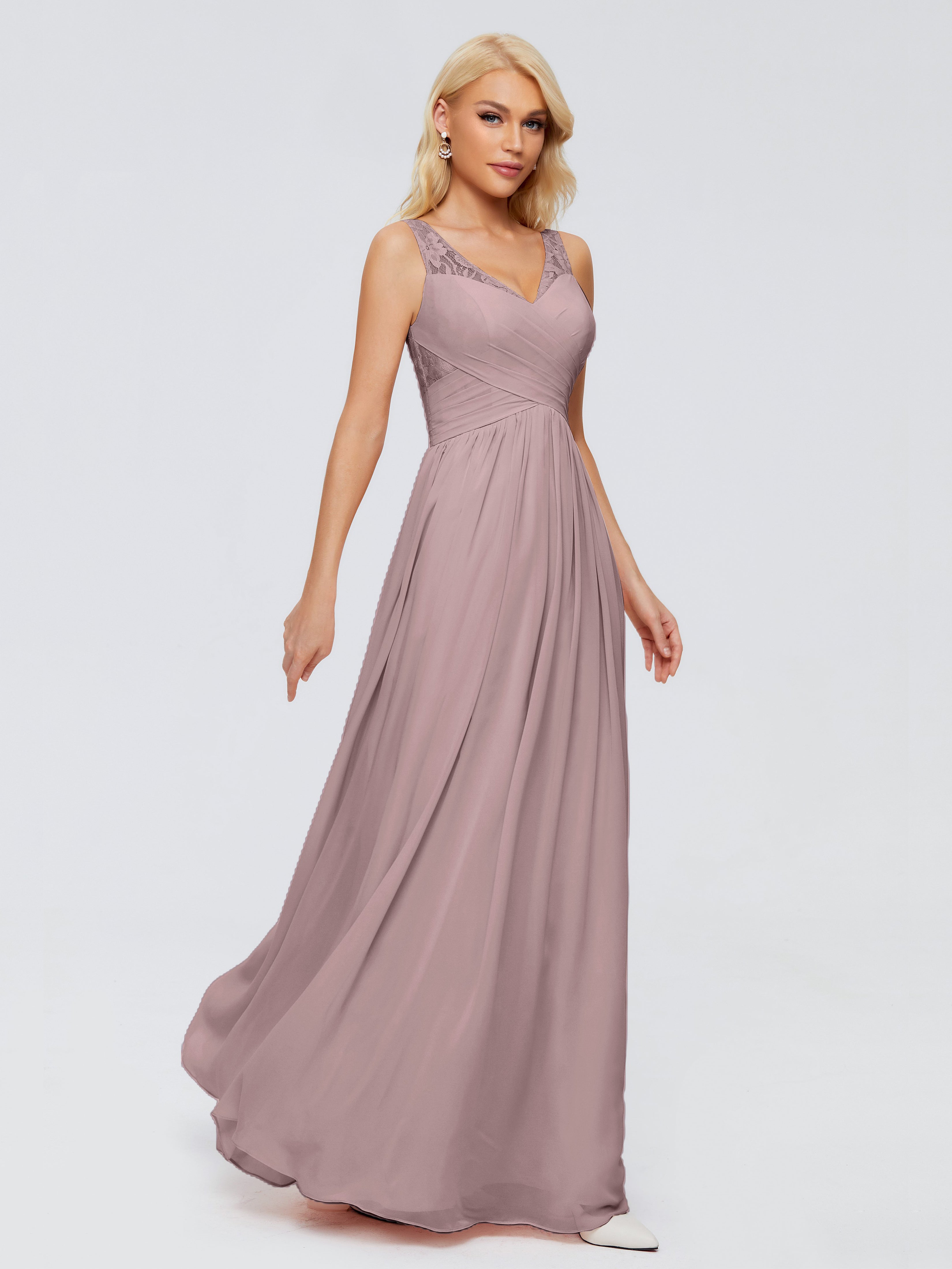 Robes De Demoiselle D'Honneur Vintage Mauve Trapèze Bretelle Dentelle Mousseline Robes Demoiselle D'Honneur