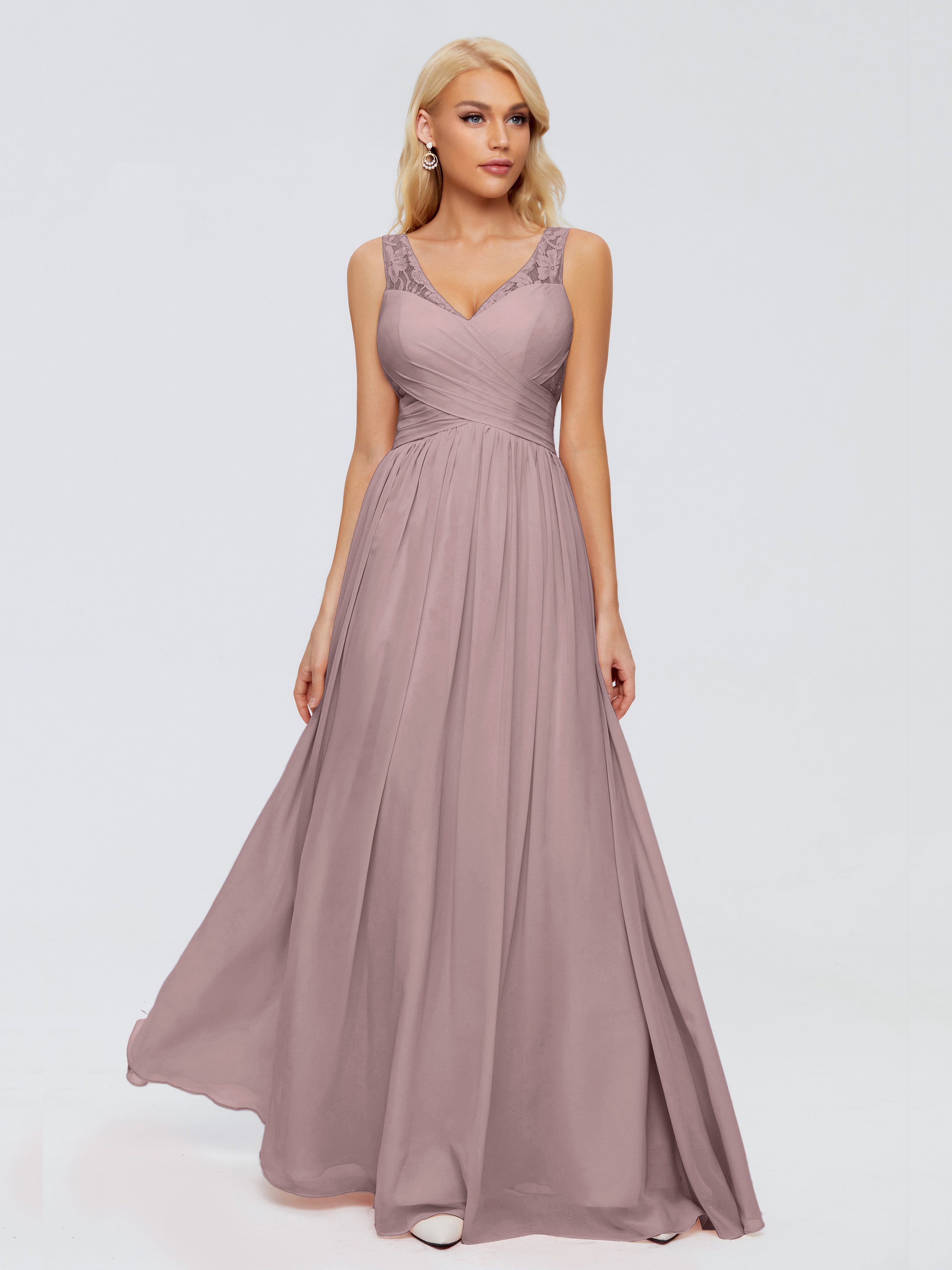 Robes De Demoiselle D'Honneur Vintage Mauve Trapèze Bretelle Dentelle Mousseline Robes Demoiselle D'Honneur