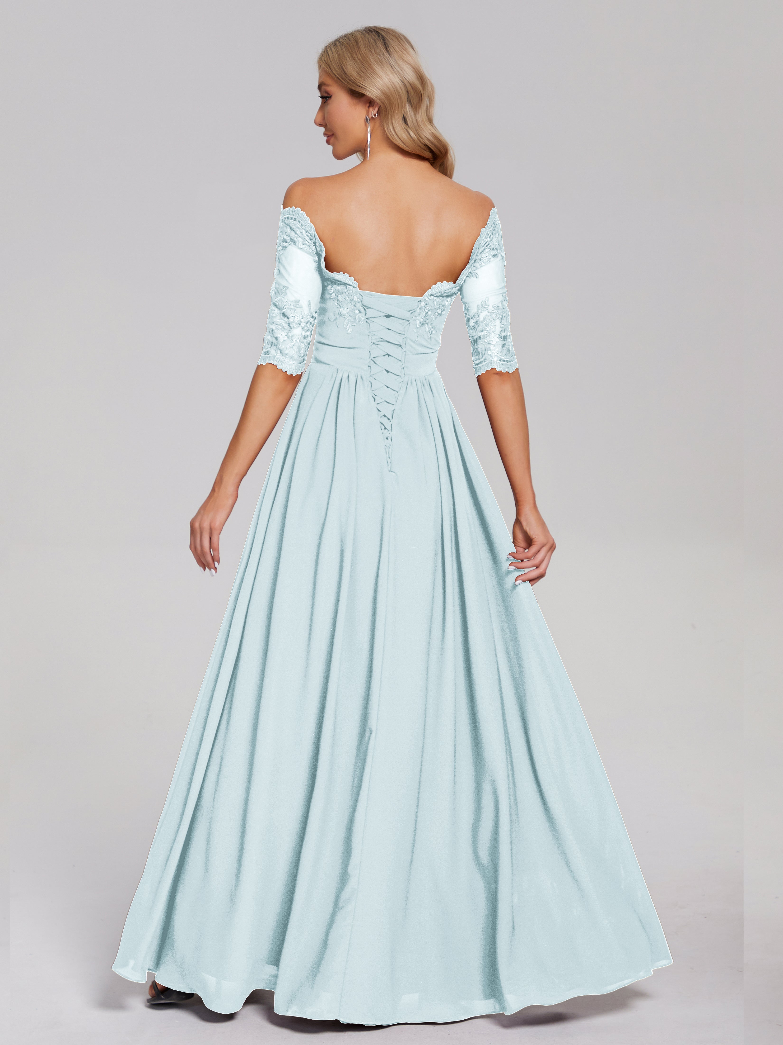 Robe De Demoiselle D'Honneur Brume Hors-La-Épaule Demi Manches Dentelle/Mousseline Robes Demoiselle D'Honneur