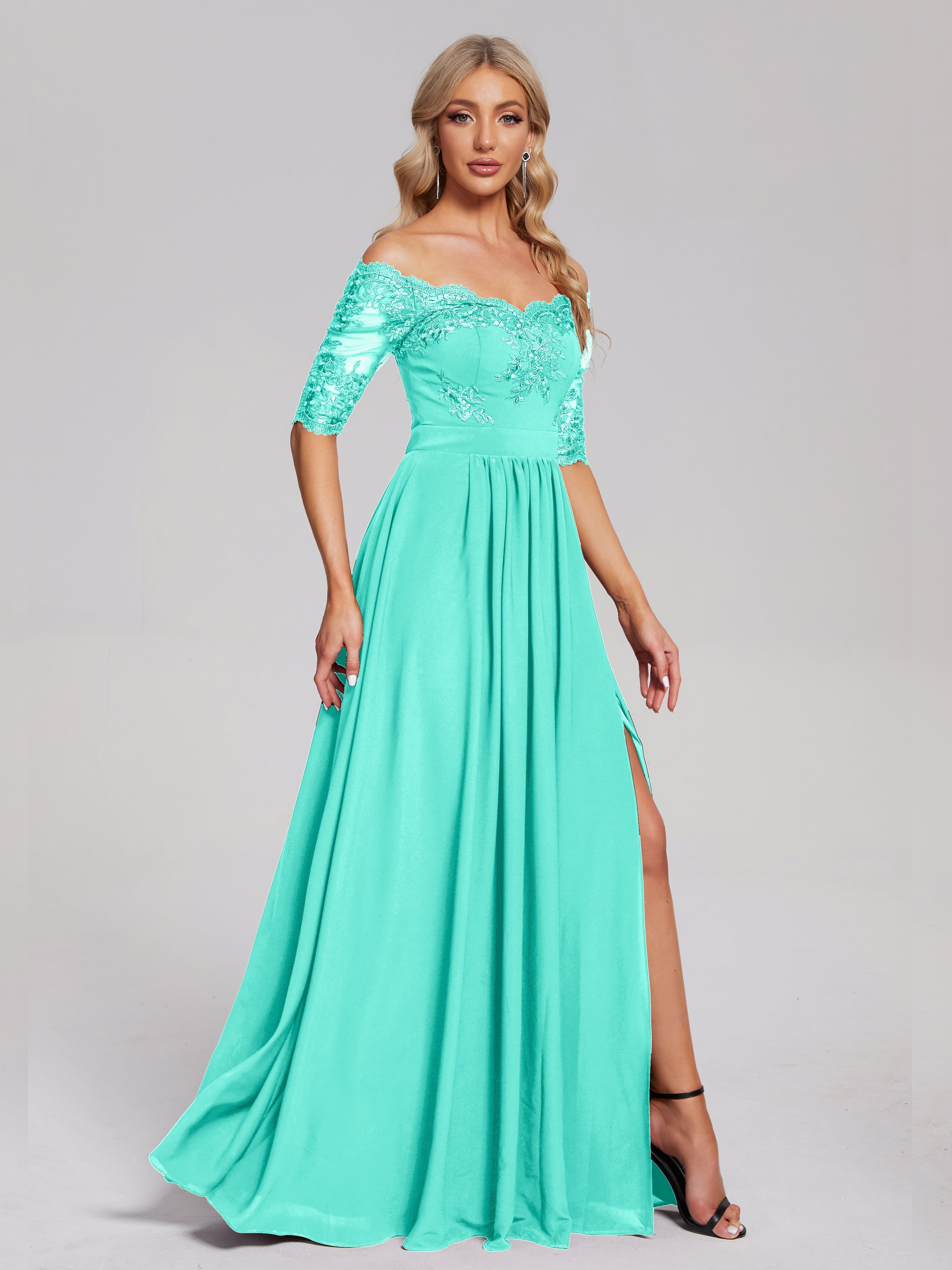 Robes De Demoiselle D'Honneur Spa Hors-La-Épaule Demi Manches Dentelle/Mousseline