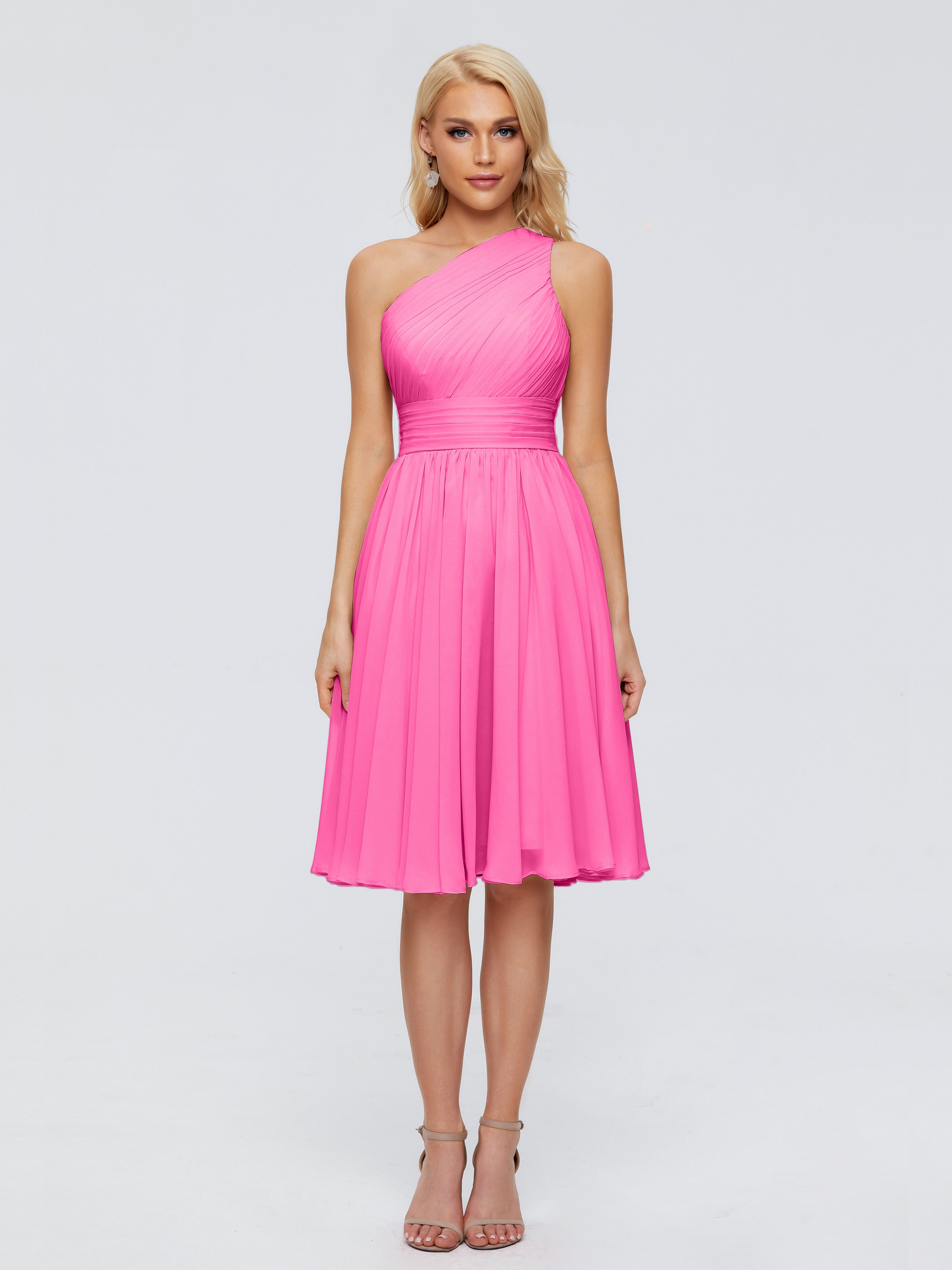 Robe Demoiselle D Honneur Azalée Seule-Épaule Mousseline Robes Demoiselle D'Honneur Courte