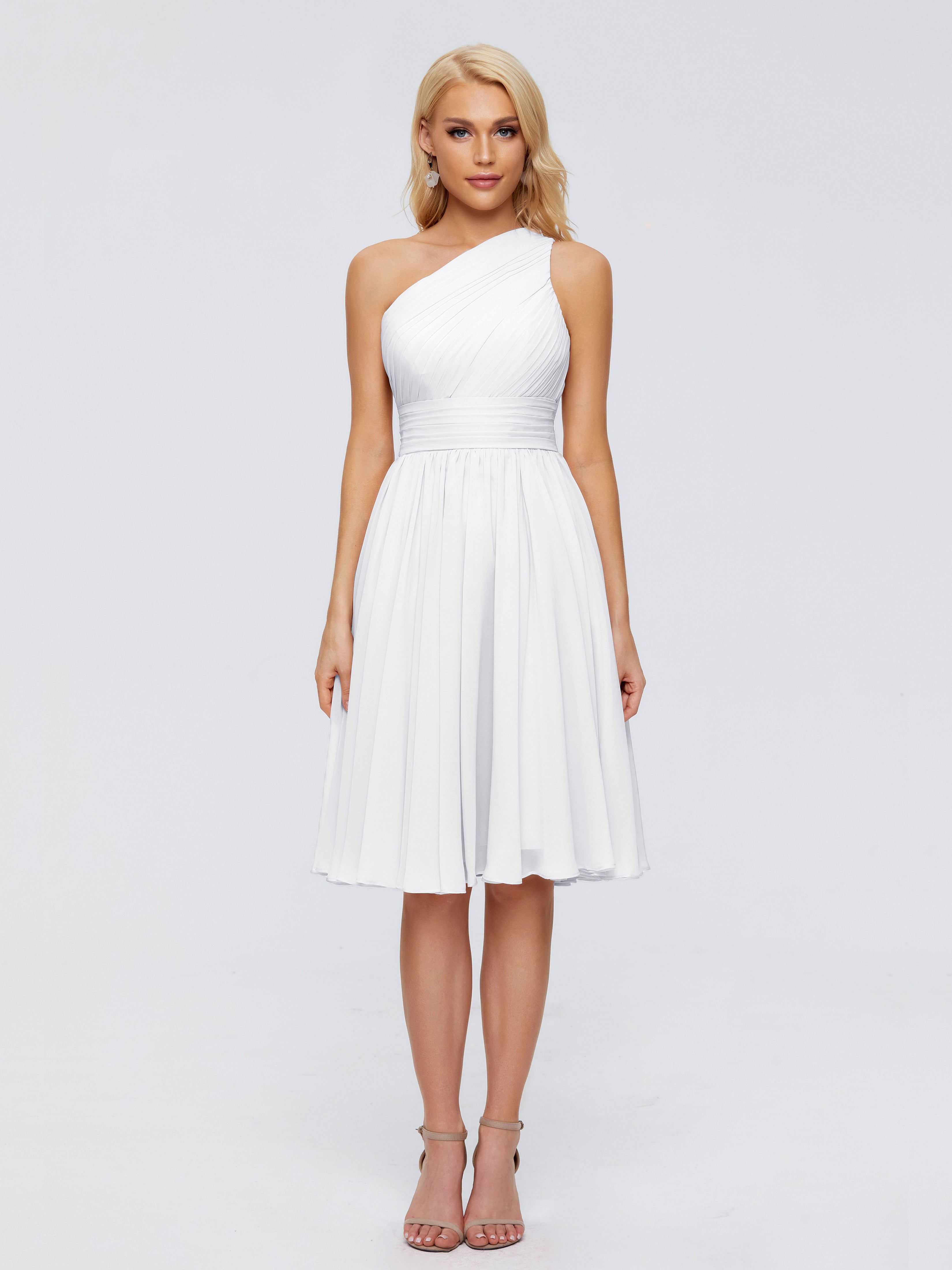 Robe Demoiselle D Honneur Courte Blanche Seule-Épaule Mousseline Robes Demoiselle D'Honneur