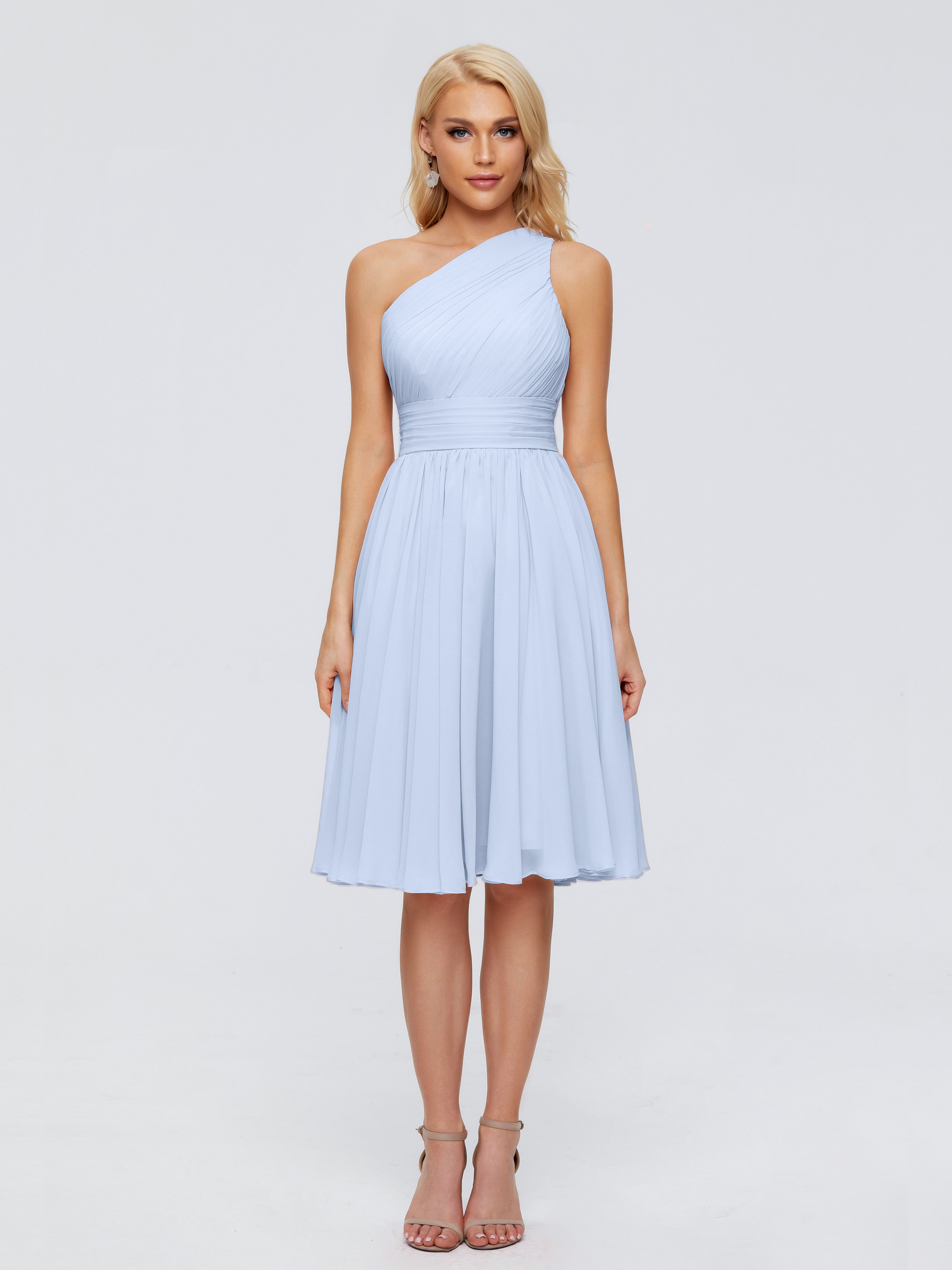 Robe De Demoiselle D Honneur Bleu Ciel Seule-Épaule Mousseline Robes Demoiselle D'Honneur