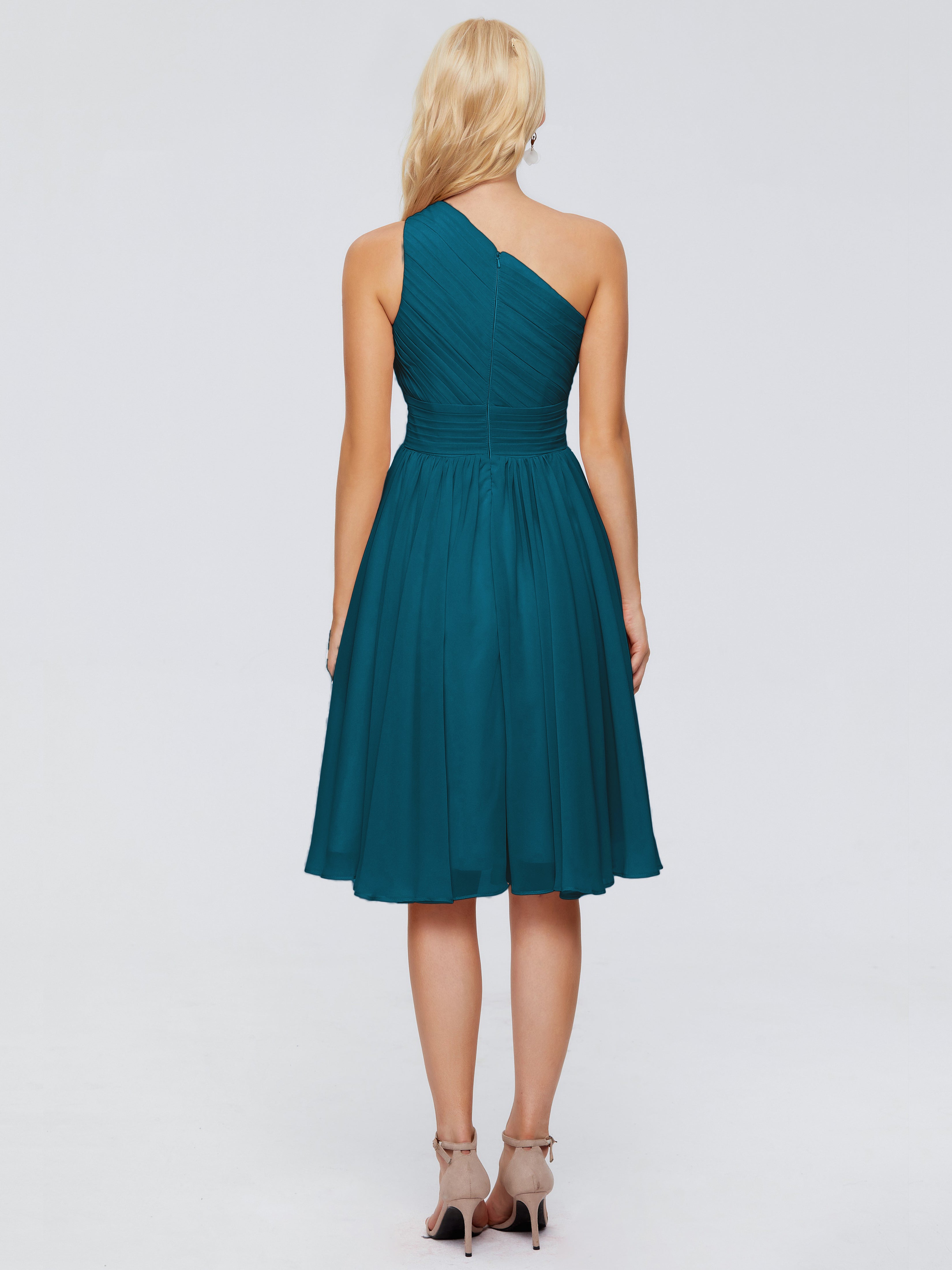 Robes De Demoiselle D'Honneur Bleu Encre Seule-Épaule Mousseline Robes Demoiselle D'Honneur Courte