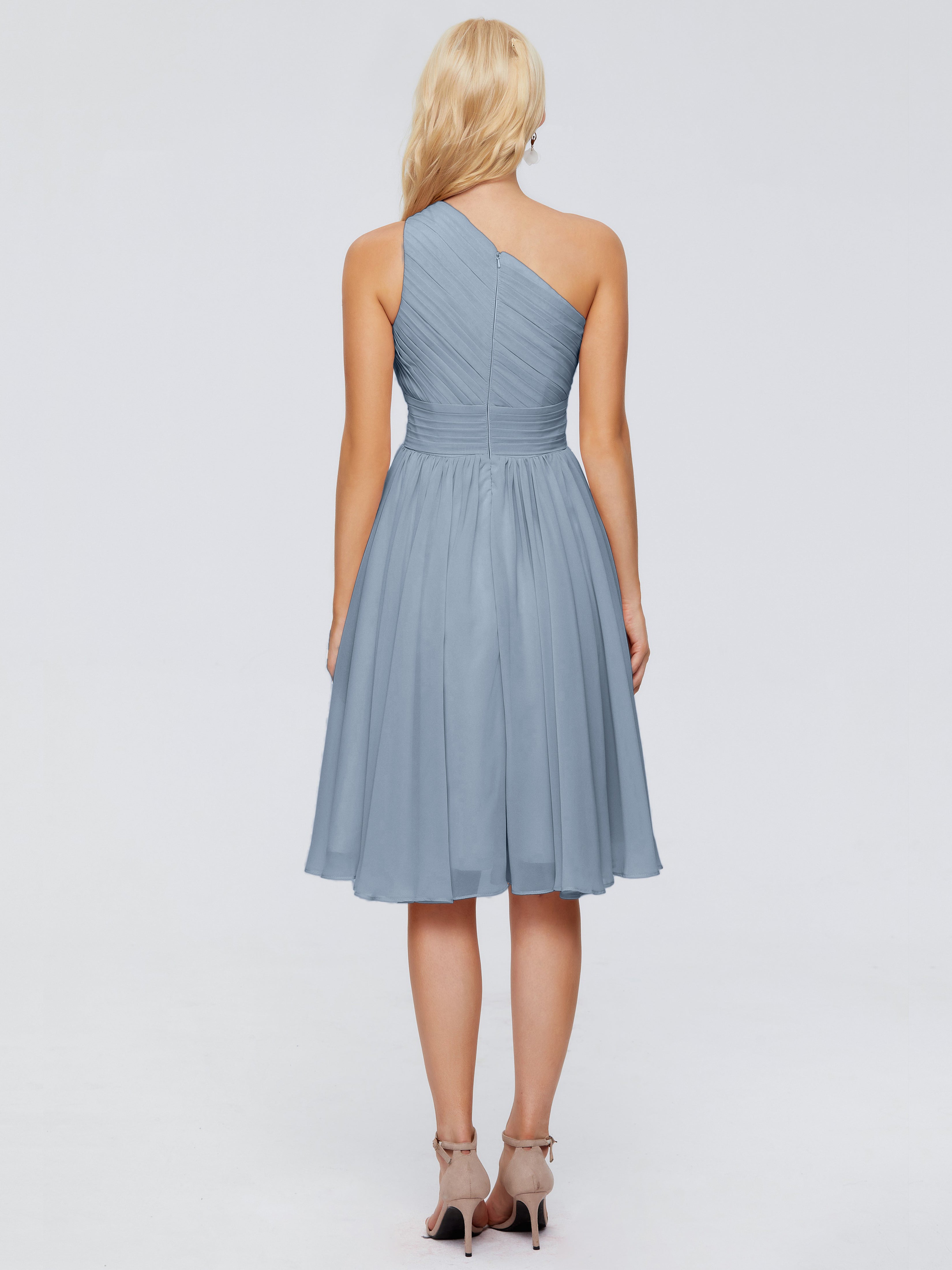 Robes De Demoiselle D'Honneur Bleu Poudre Seule-Épaule Mousseline Robes Demoiselle D'Honneur