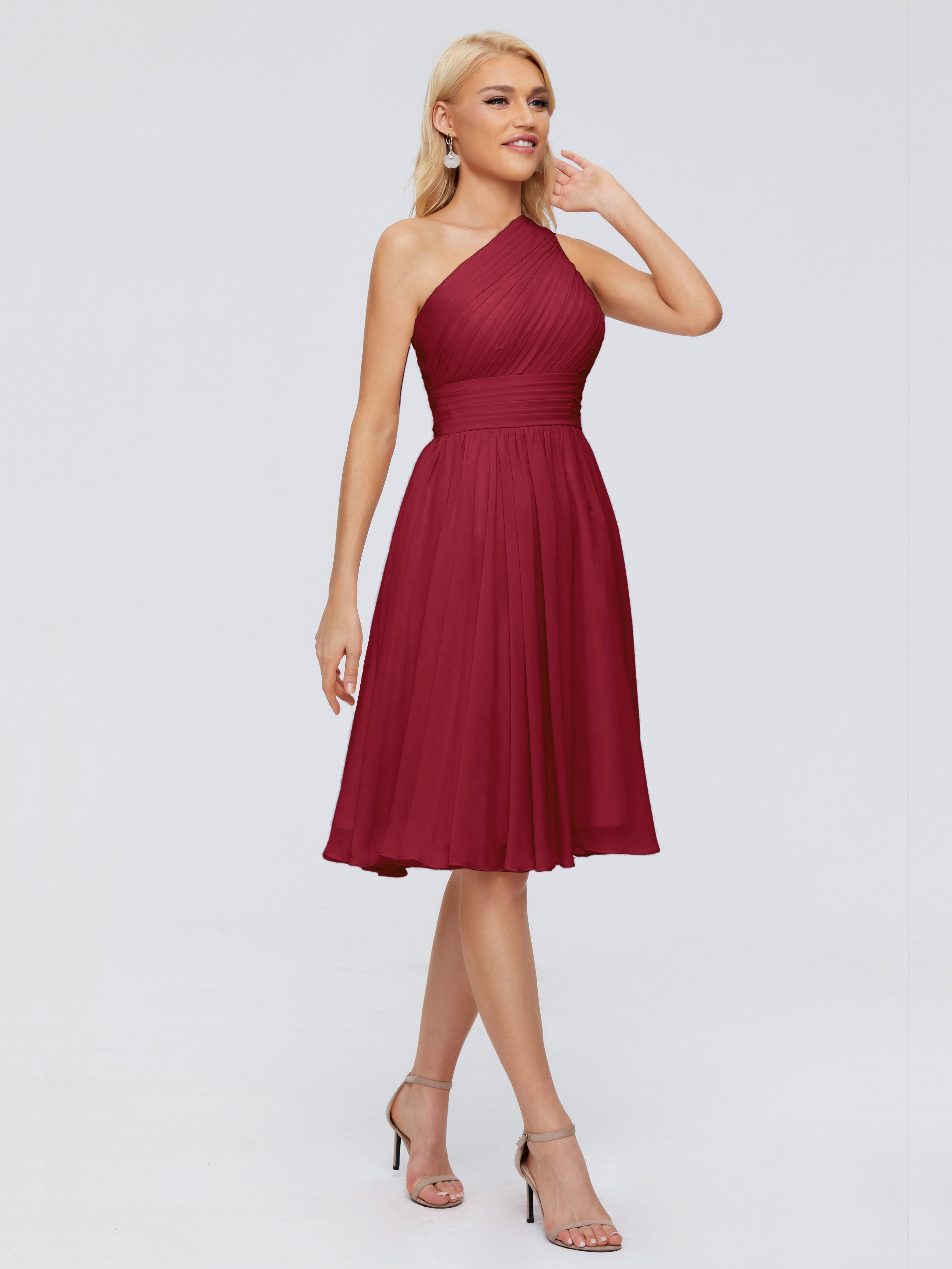 Robe Bordeaux Mariage Demoiselle D Honneur Seule-Épaule Mousseline Robes Demoiselle D'Honneur