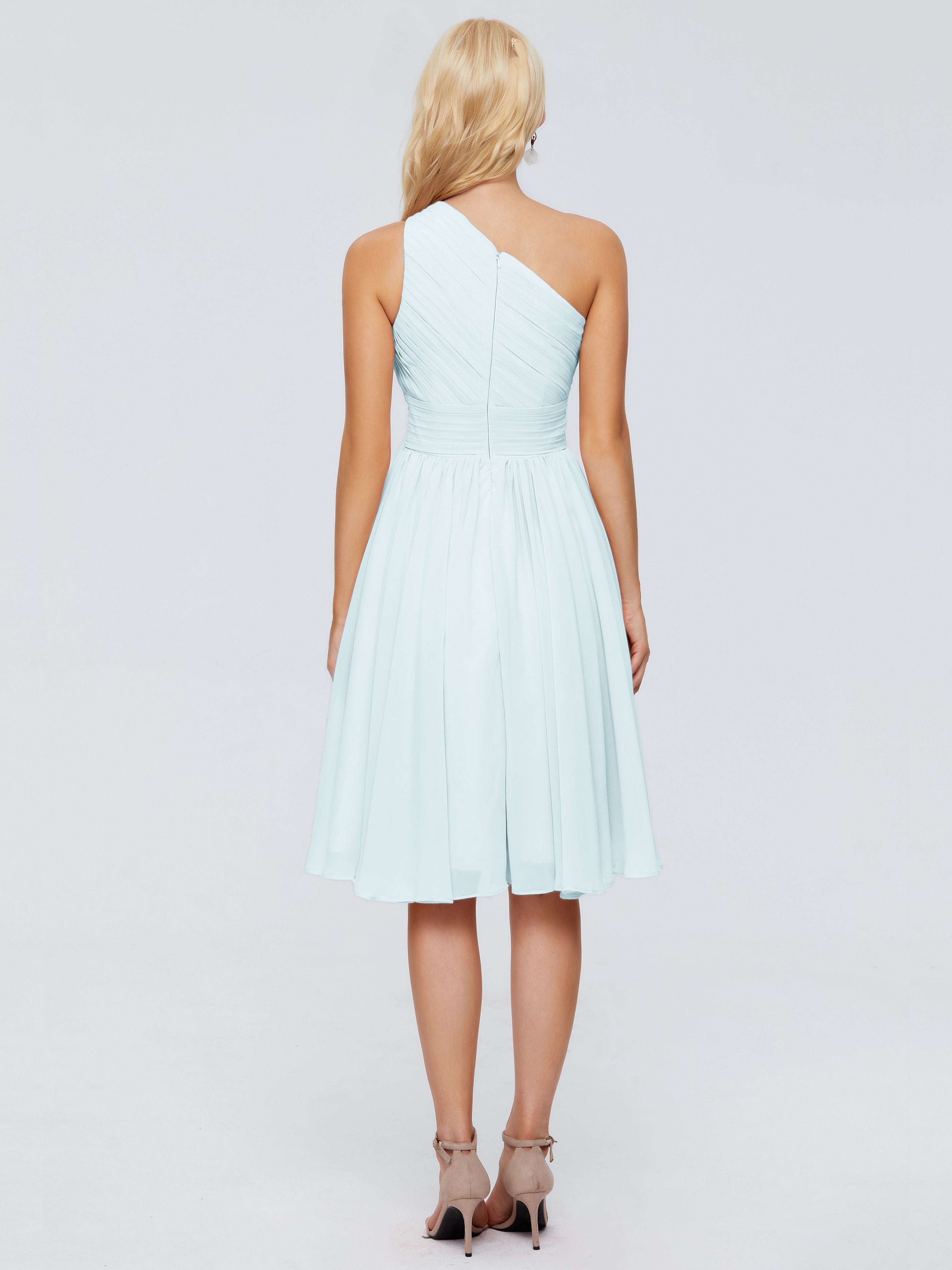 Robe De Demoiselle D'Honneur Brume Seule-Épaule Mousseline Robes Demoiselle D'Honneur Courte