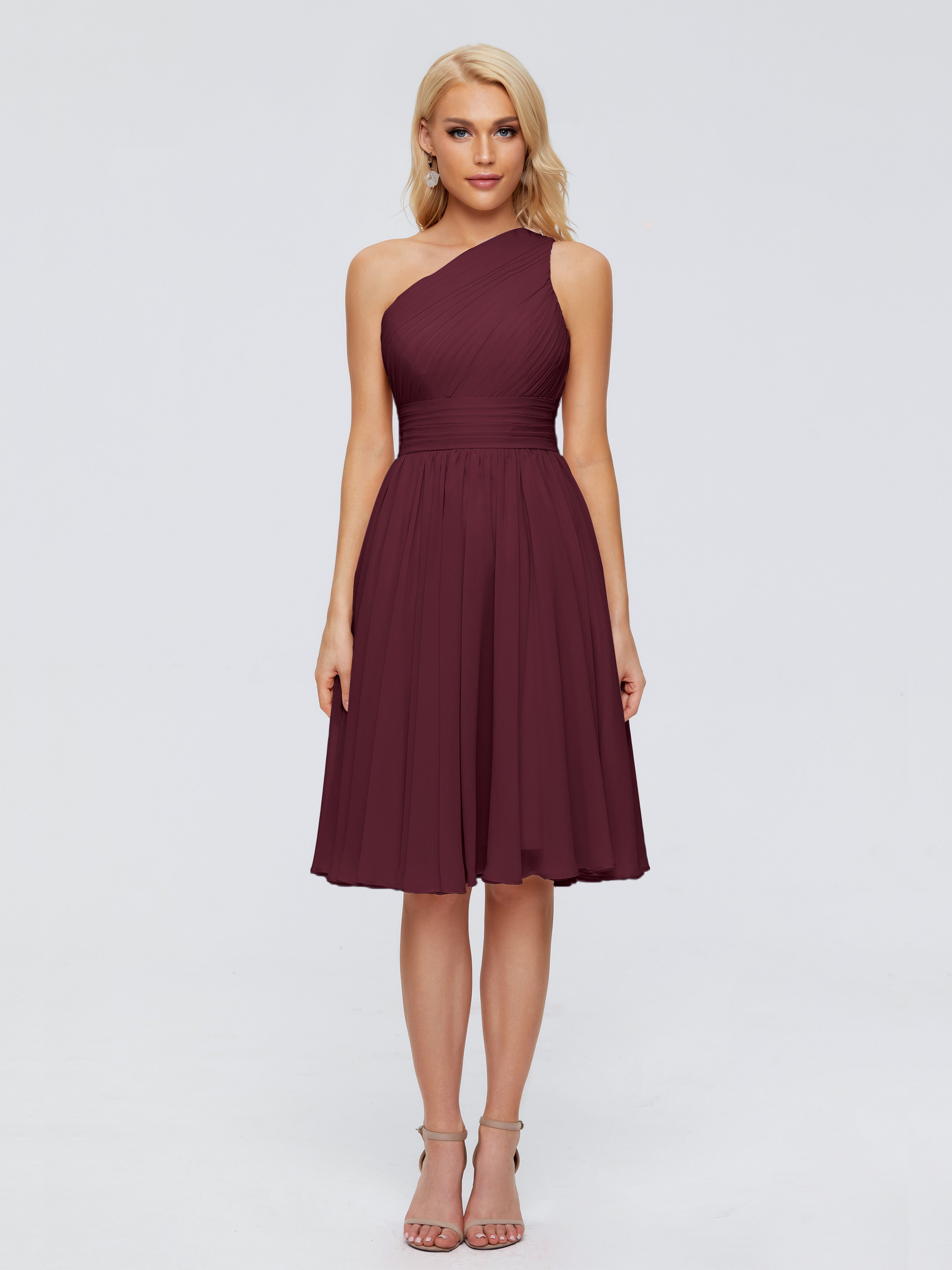 Robes De Demoiselle D'Honneur Cabernet Seule-Épaule Mousseline Robes Demoiselle D'Honneur Courte