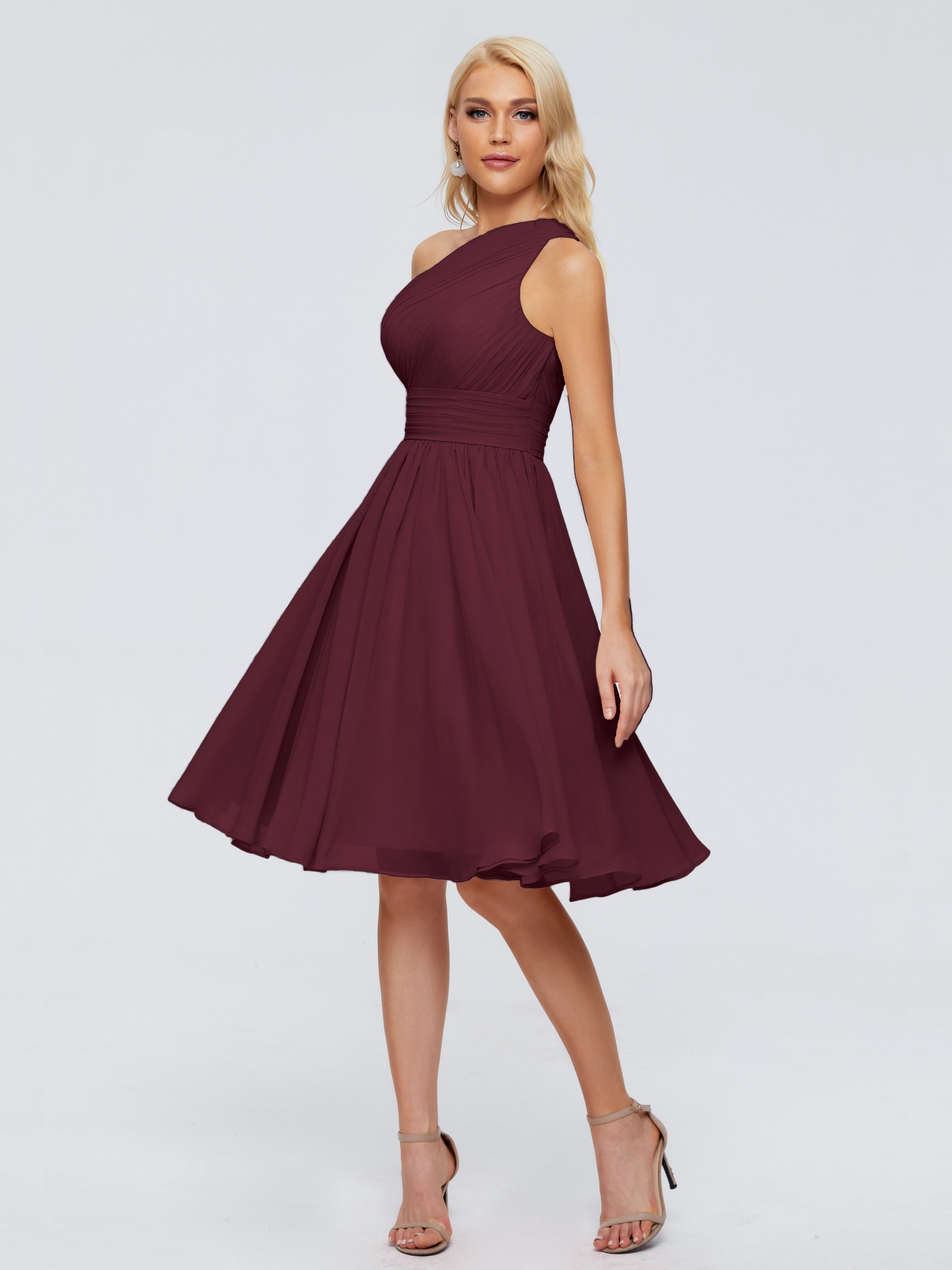 Robes De Demoiselle D'Honneur Cabernet Seule-Épaule Mousseline Robes Demoiselle D'Honneur Courte