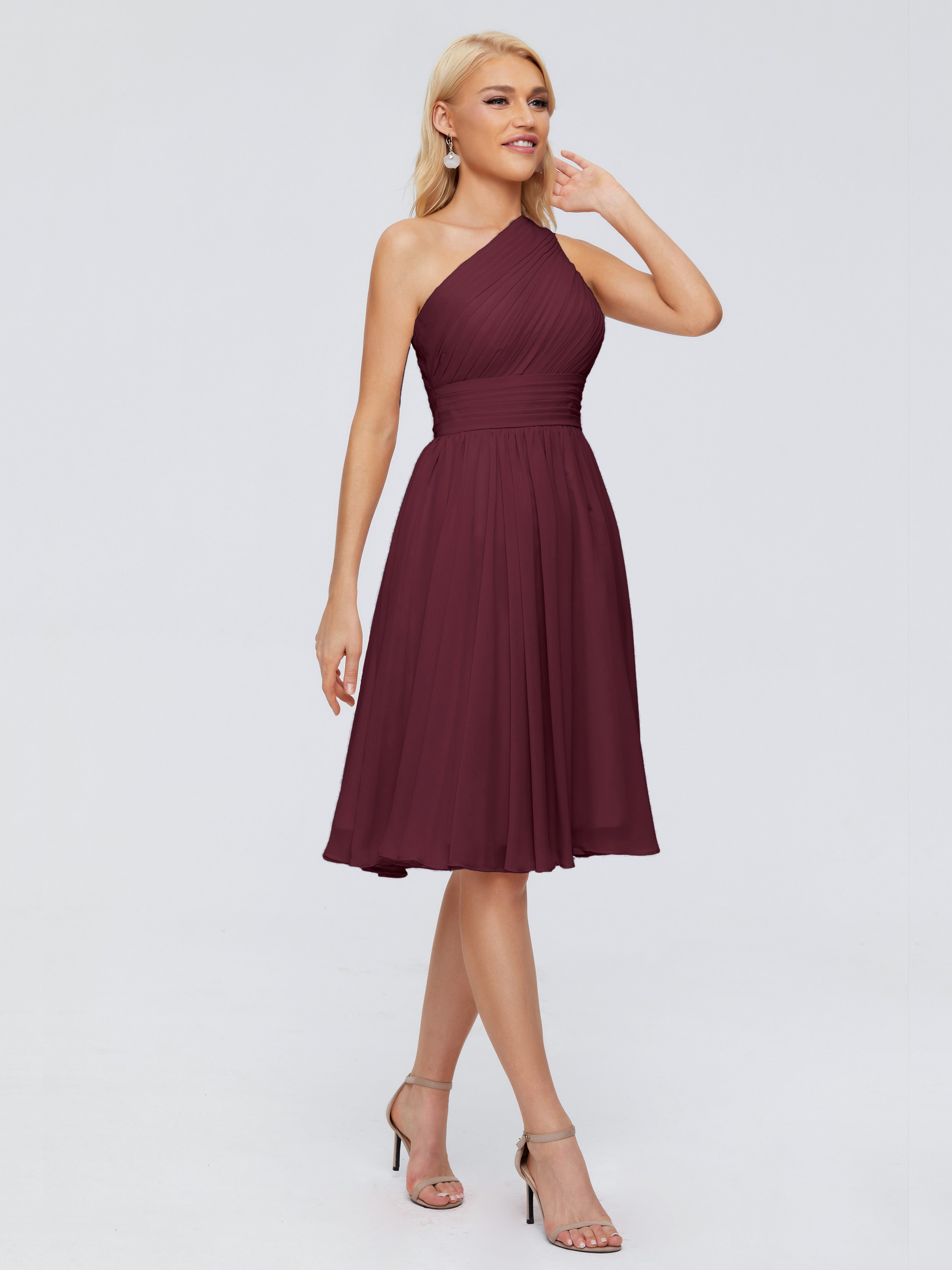 Robes De Demoiselle D'Honneur Cabernet Seule-Épaule Mousseline Robes Demoiselle D'Honneur Courte