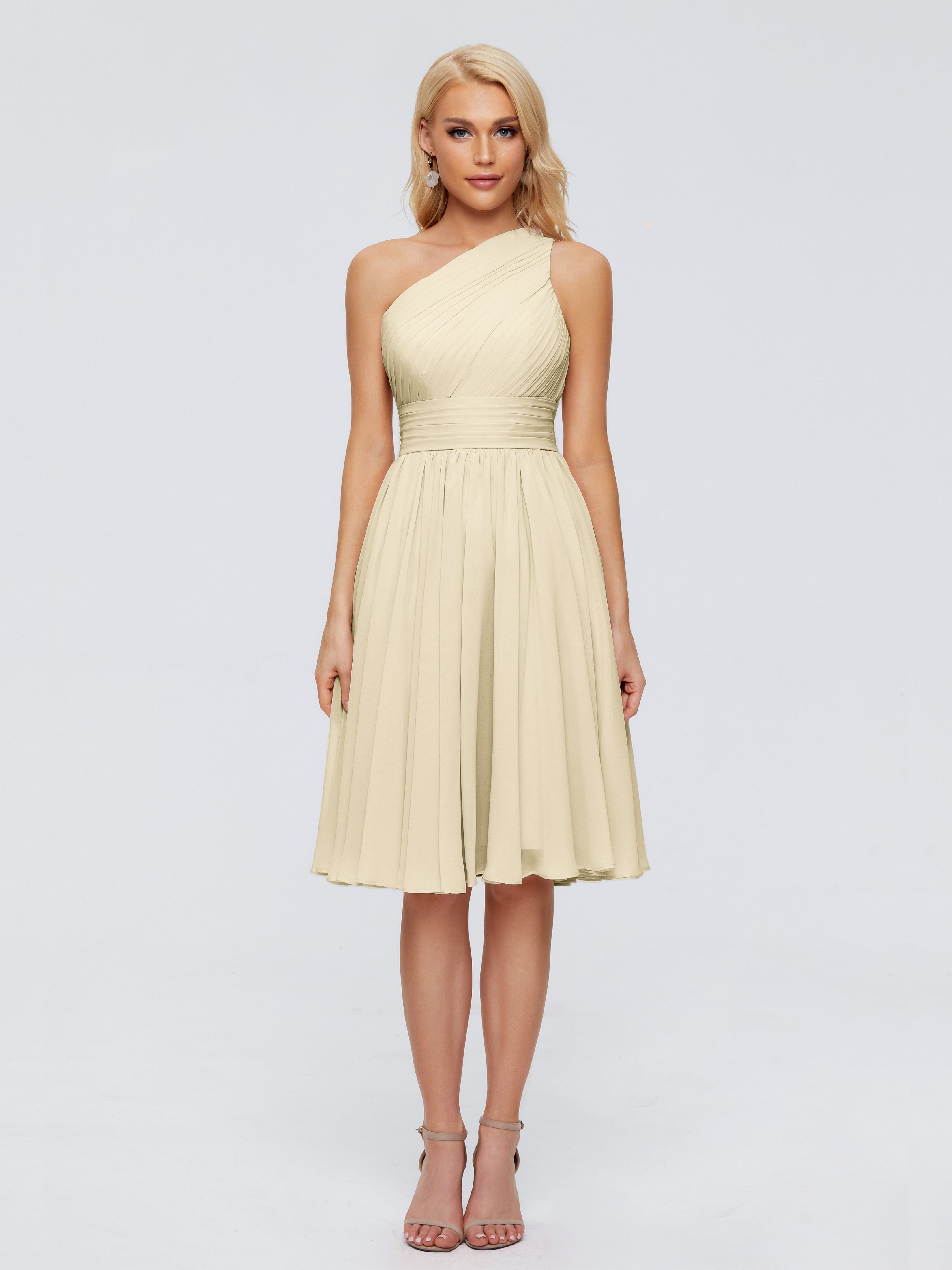 Robe De Demoiselle D Honneur Champagne Seule-Épaule Mousseline Robes Demoiselle D'Honneur