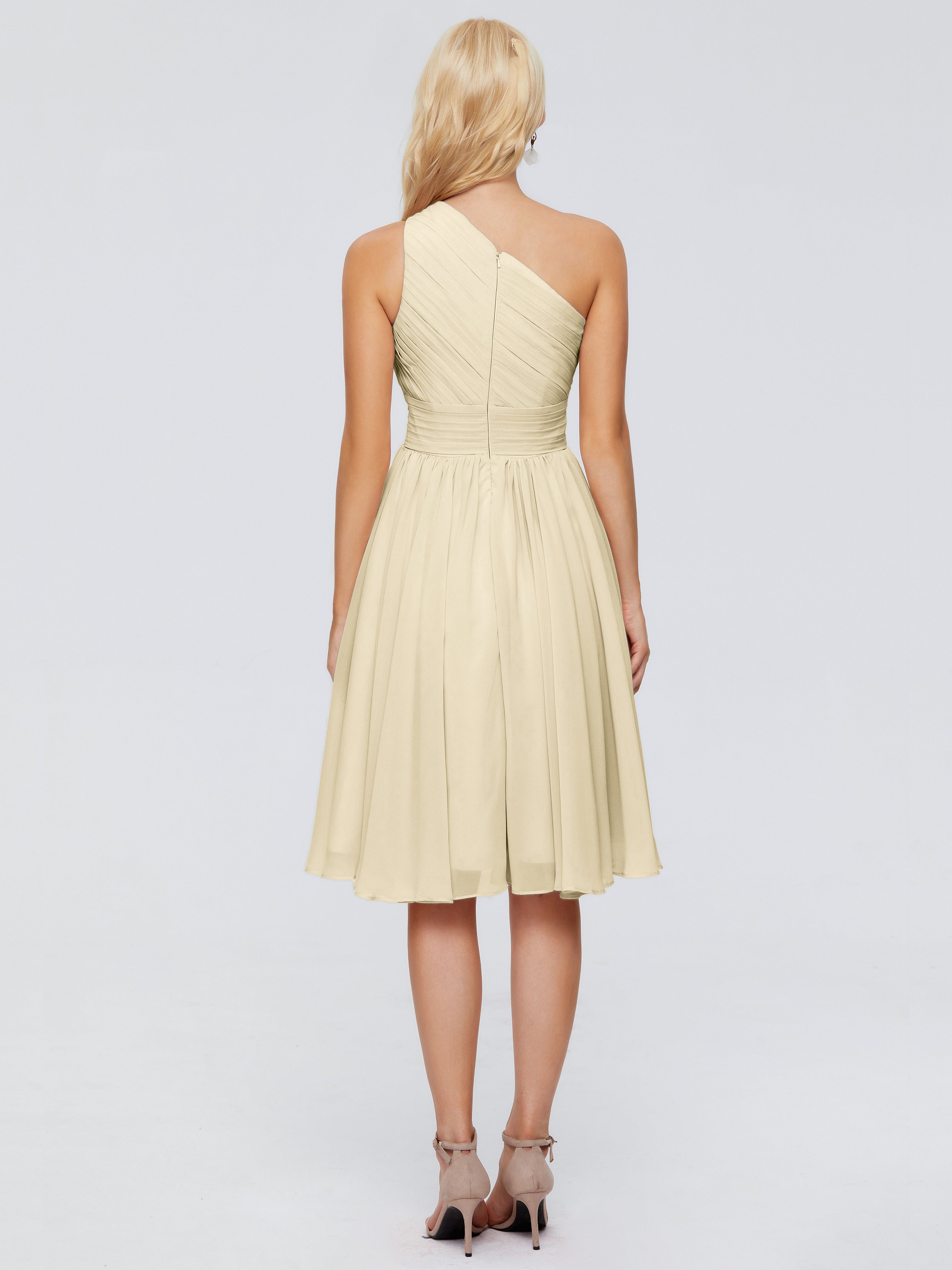 Robe De Demoiselle D Honneur Champagne Seule-Épaule Mousseline Robes Demoiselle D'Honneur