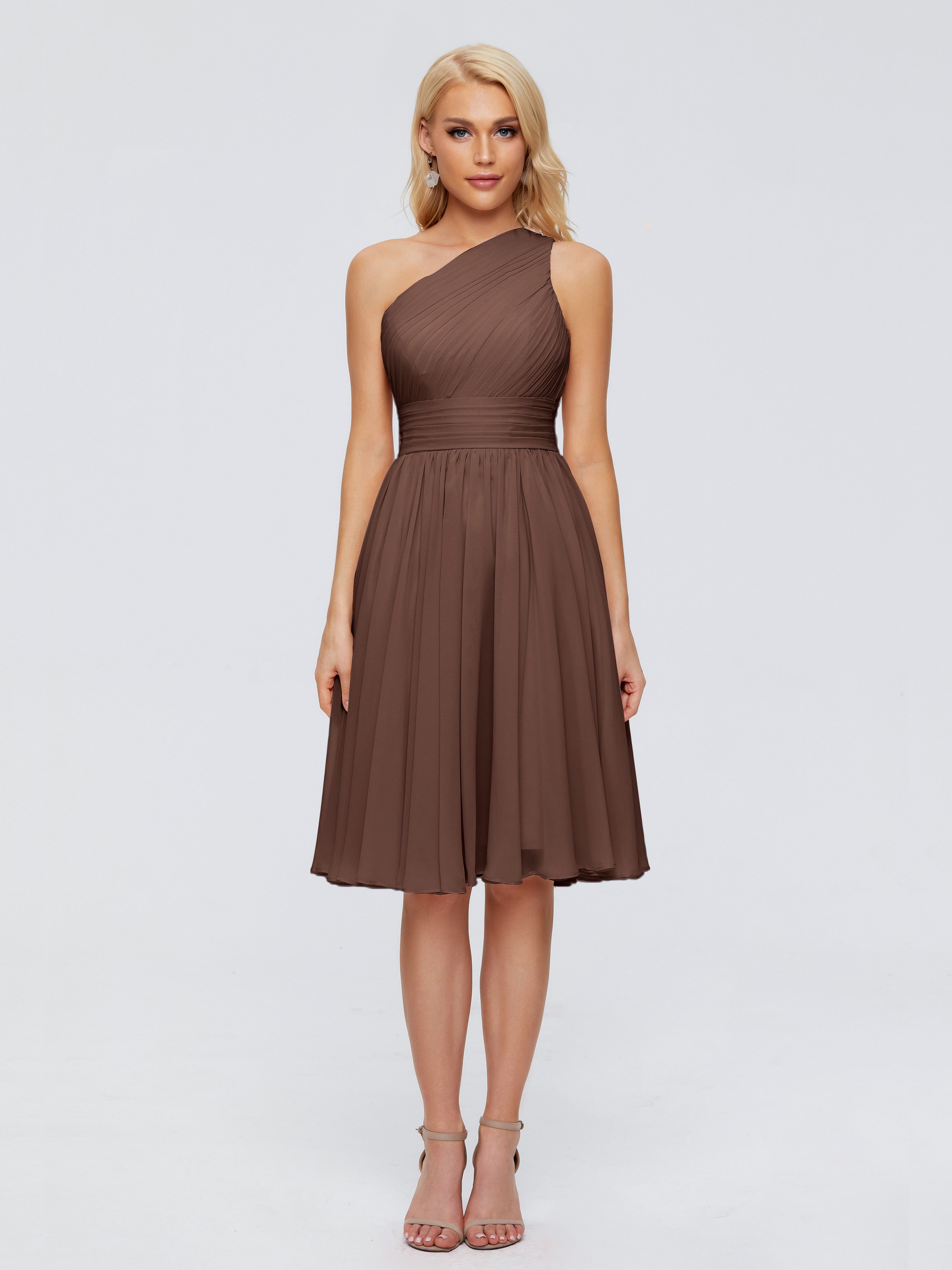 Robe Demoiselle D Honneur Chocolat Seule-Épaule Mousseline Robes Demoiselle D'Honneur Courte