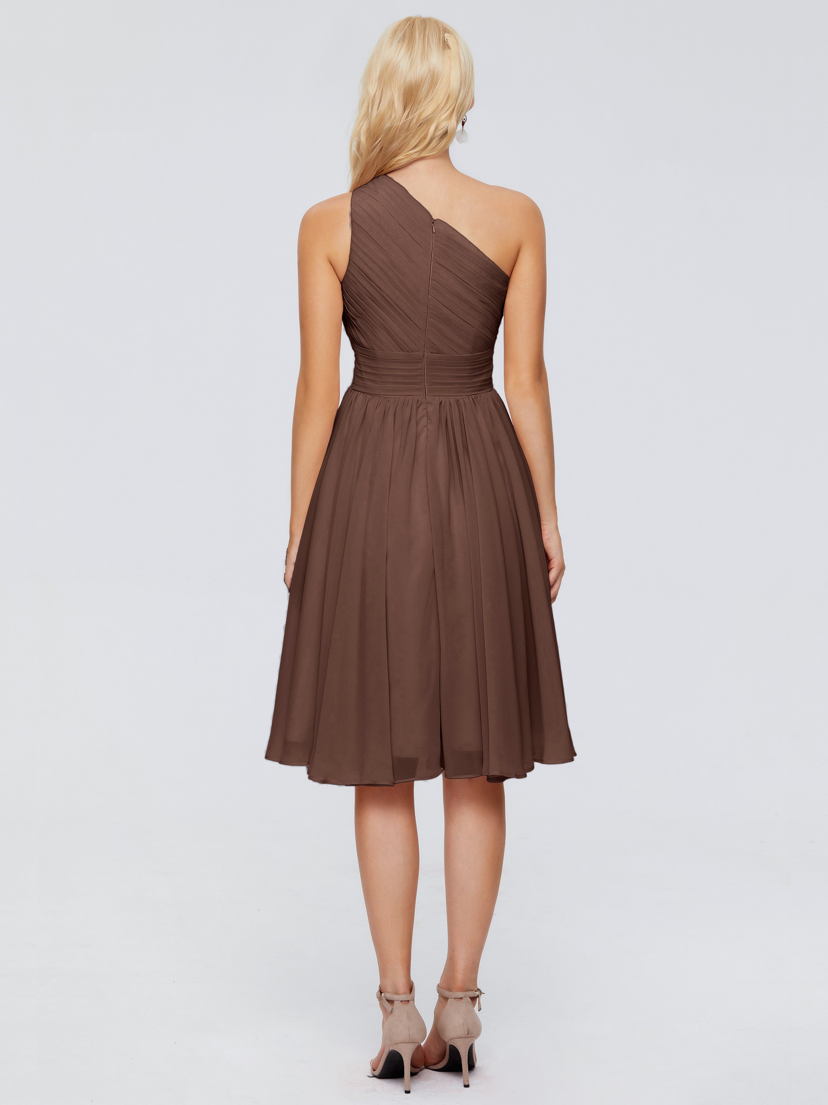 Robe Demoiselle D Honneur Chocolat Seule-Épaule Mousseline Robes Demoiselle D'Honneur Courte
