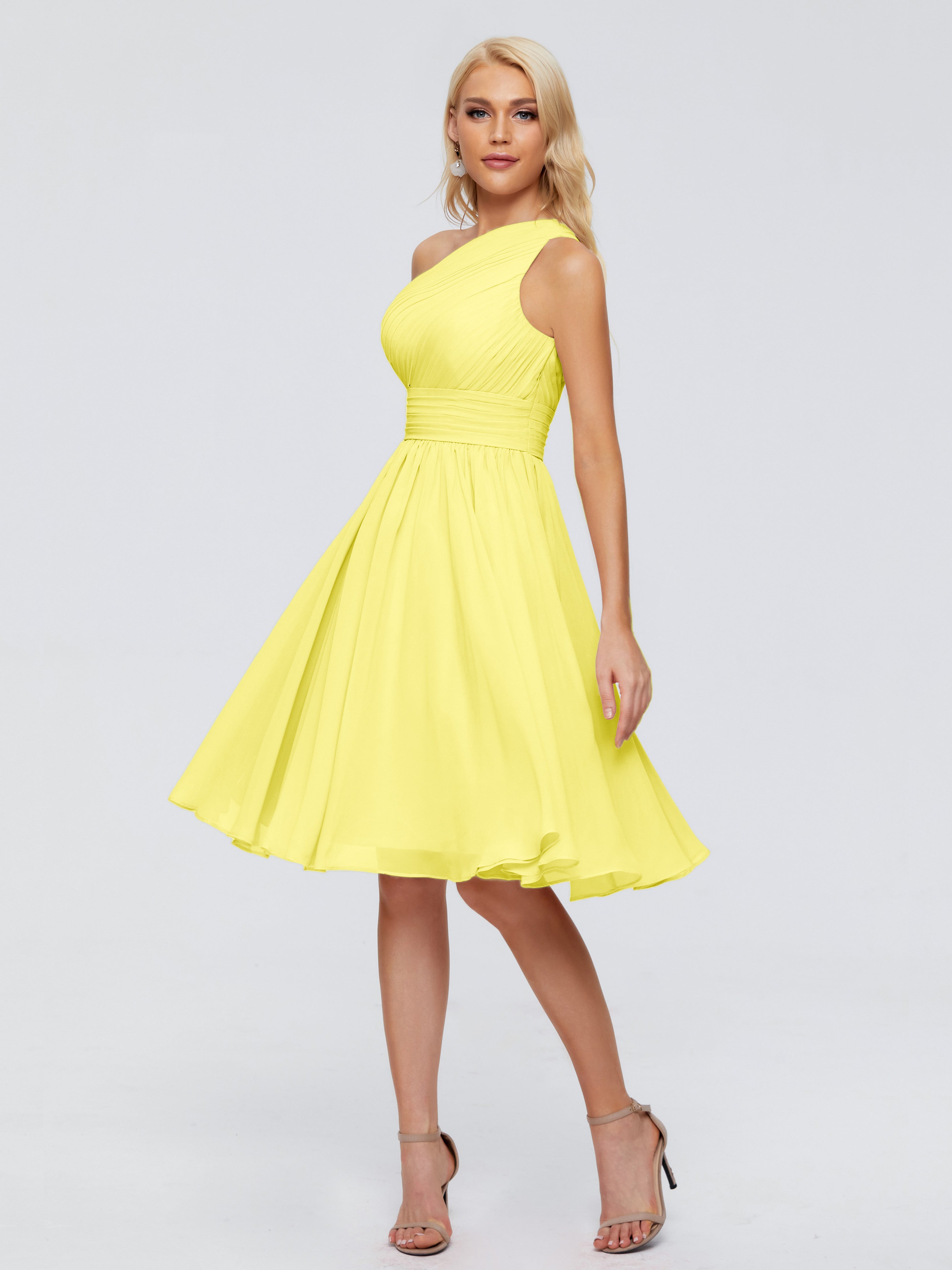Robes De Demoiselle D'Honneur Citron Seule-Épaule Mousseline Robes Demoiselle D'Honneur Courte