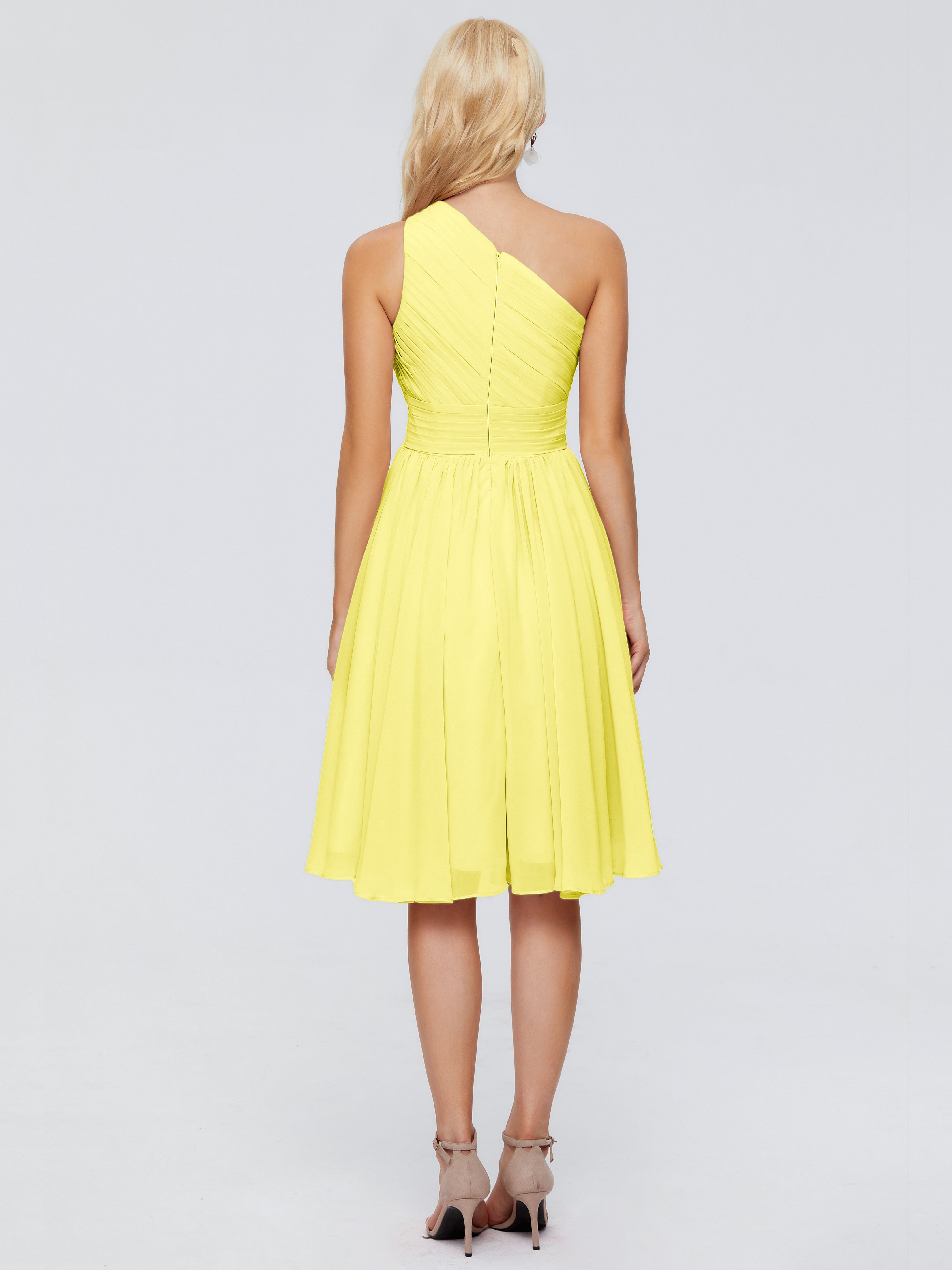 Robes De Demoiselle D'Honneur Citron Seule-Épaule Mousseline Robes Demoiselle D'Honneur Courte