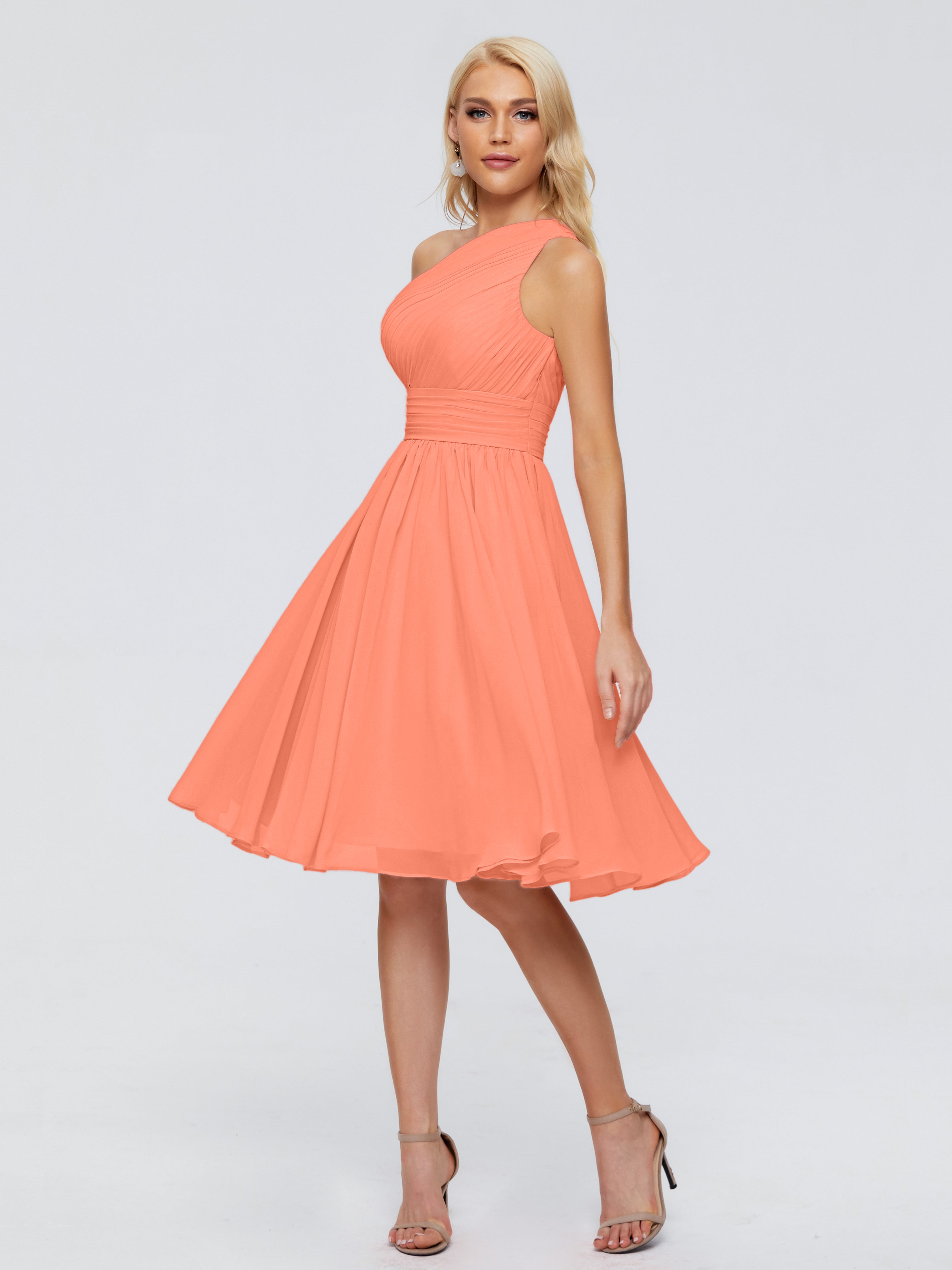 Robes De Demoiselle D'Honneur Coucher De Soleil Seule-Épaule Mousseline Robes Demoiselle D'Honneur Courte