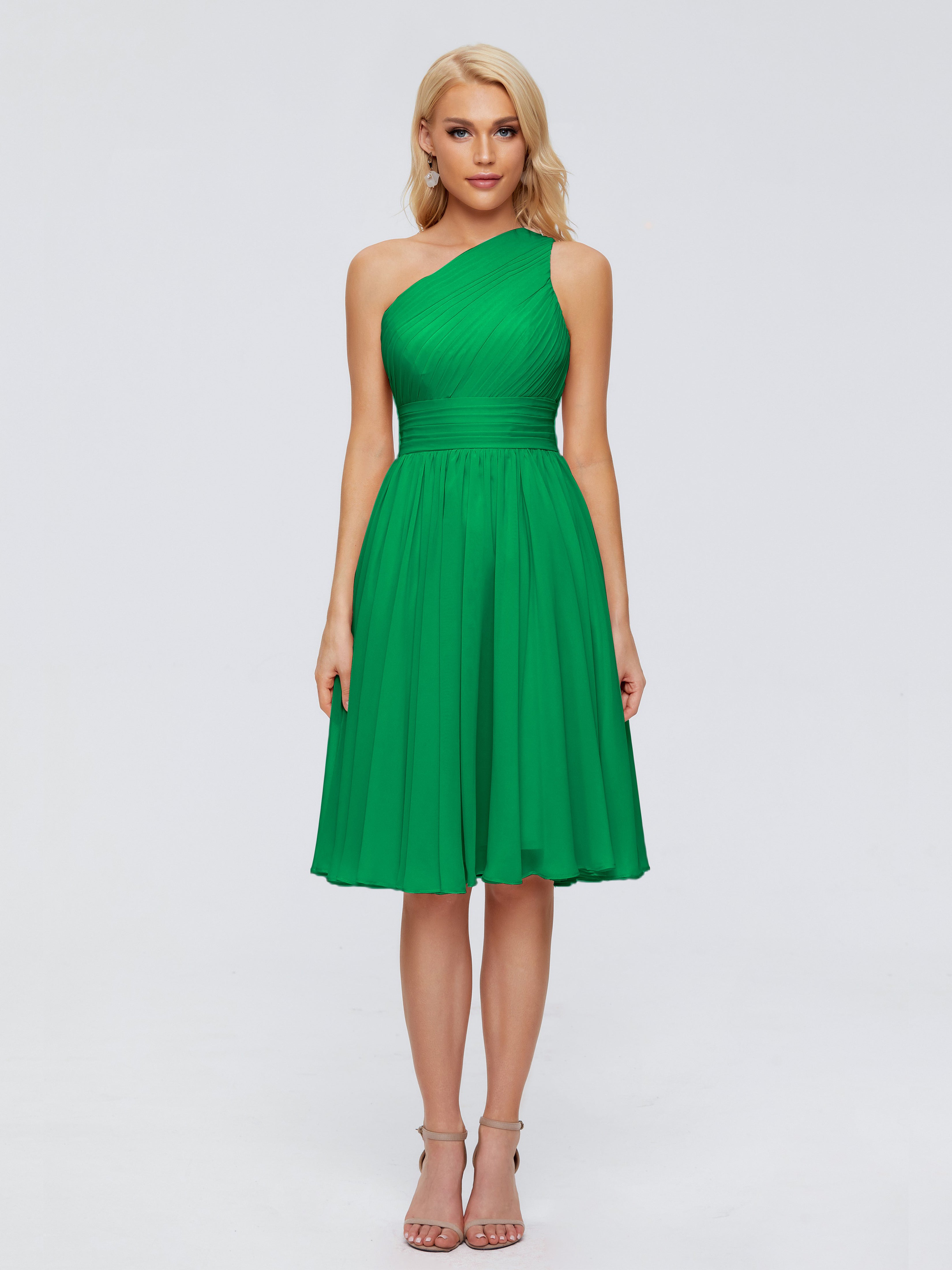 Bridal Robe Demoiselle D Honneur Vert Emeraude Seule-Épaule Mousseline Robes Demoiselle D'Honneur