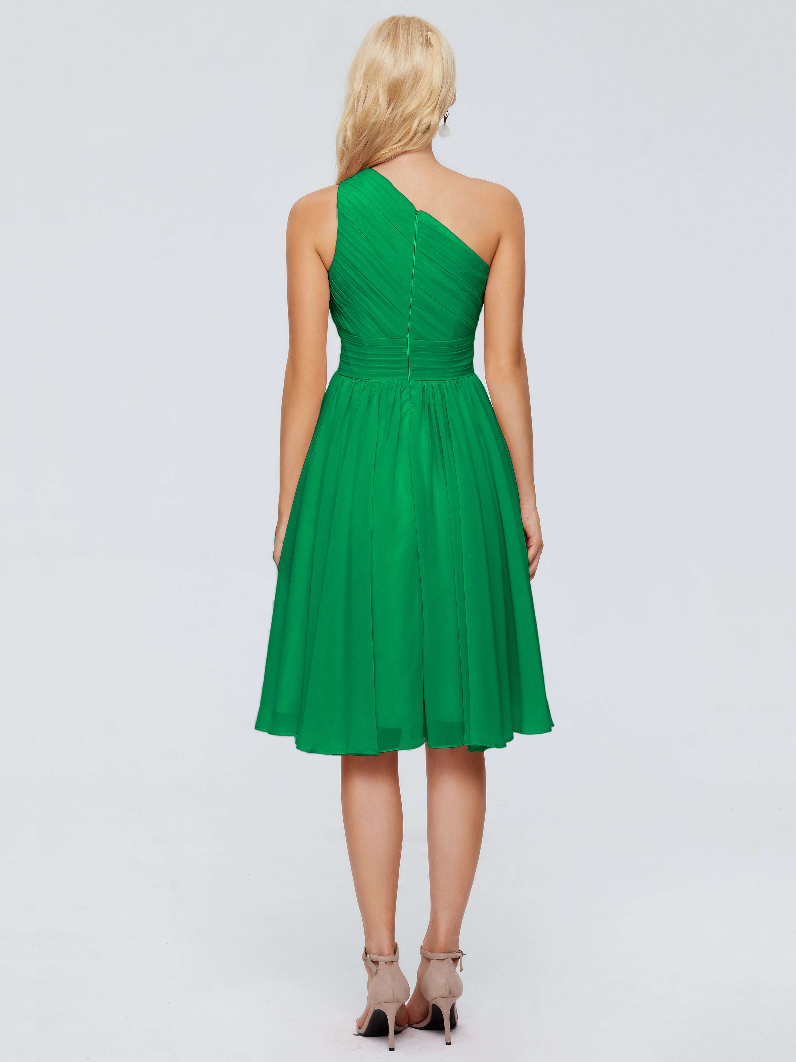 Bridal Robe Demoiselle D Honneur Vert Emeraude Seule-Épaule Mousseline Robes Demoiselle D'Honneur