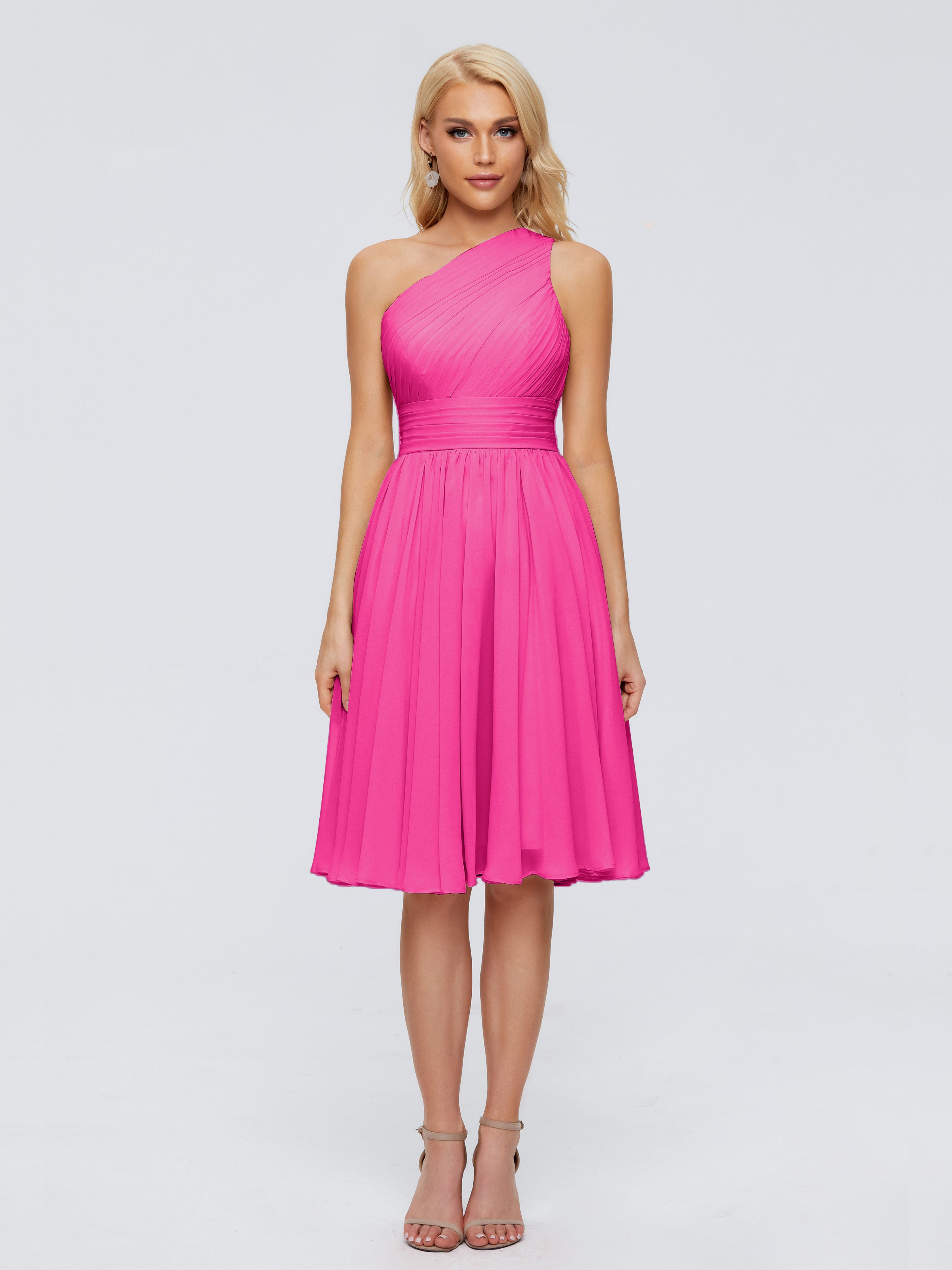 Robe Rose Fuchsia Demoiselle D Honneur Seule-Épaule Mousseline Robes Demoiselle D'Honneur