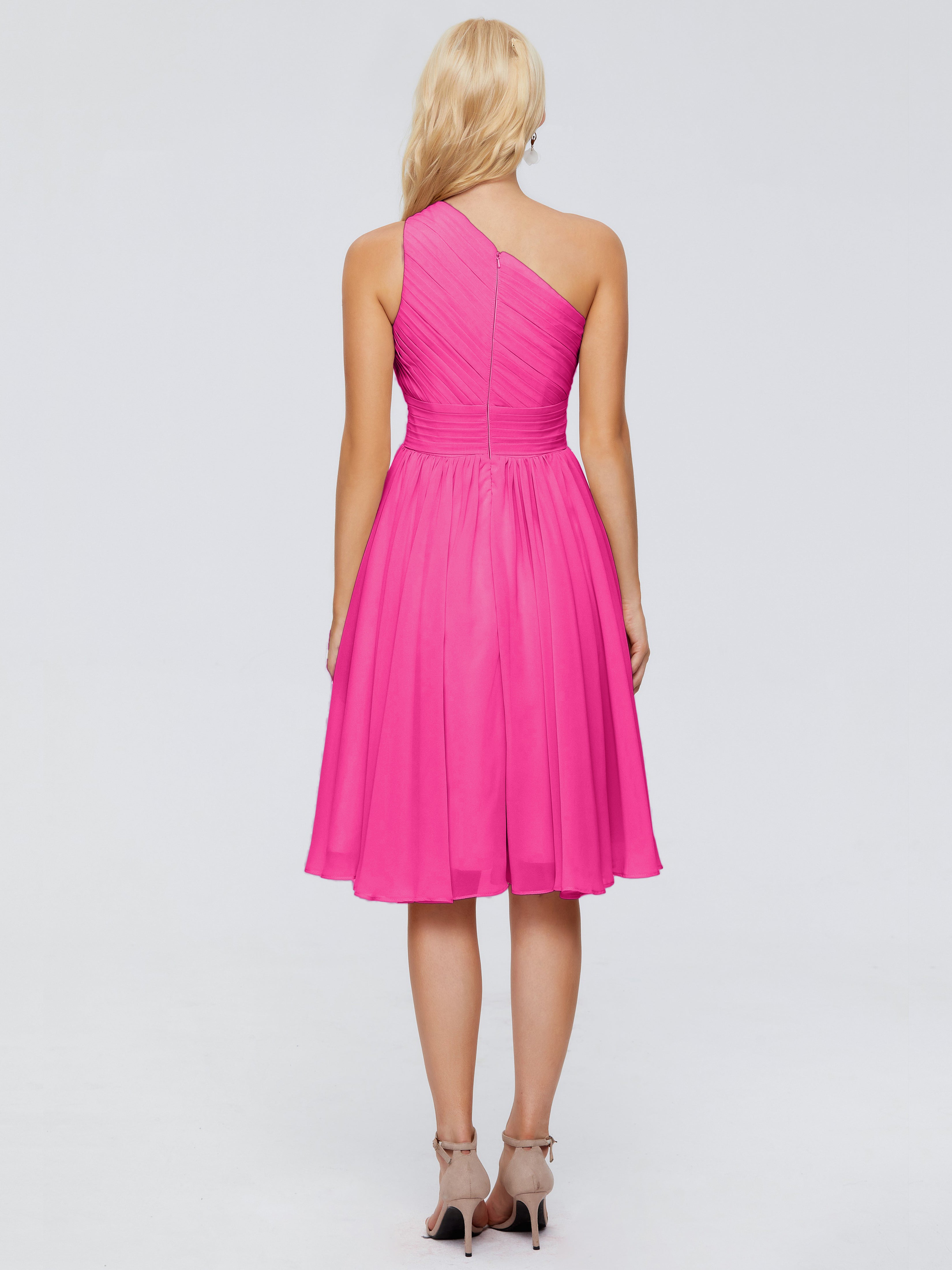 Robe Rose Fuchsia Demoiselle D Honneur Seule-Épaule Mousseline Robes Demoiselle D'Honneur