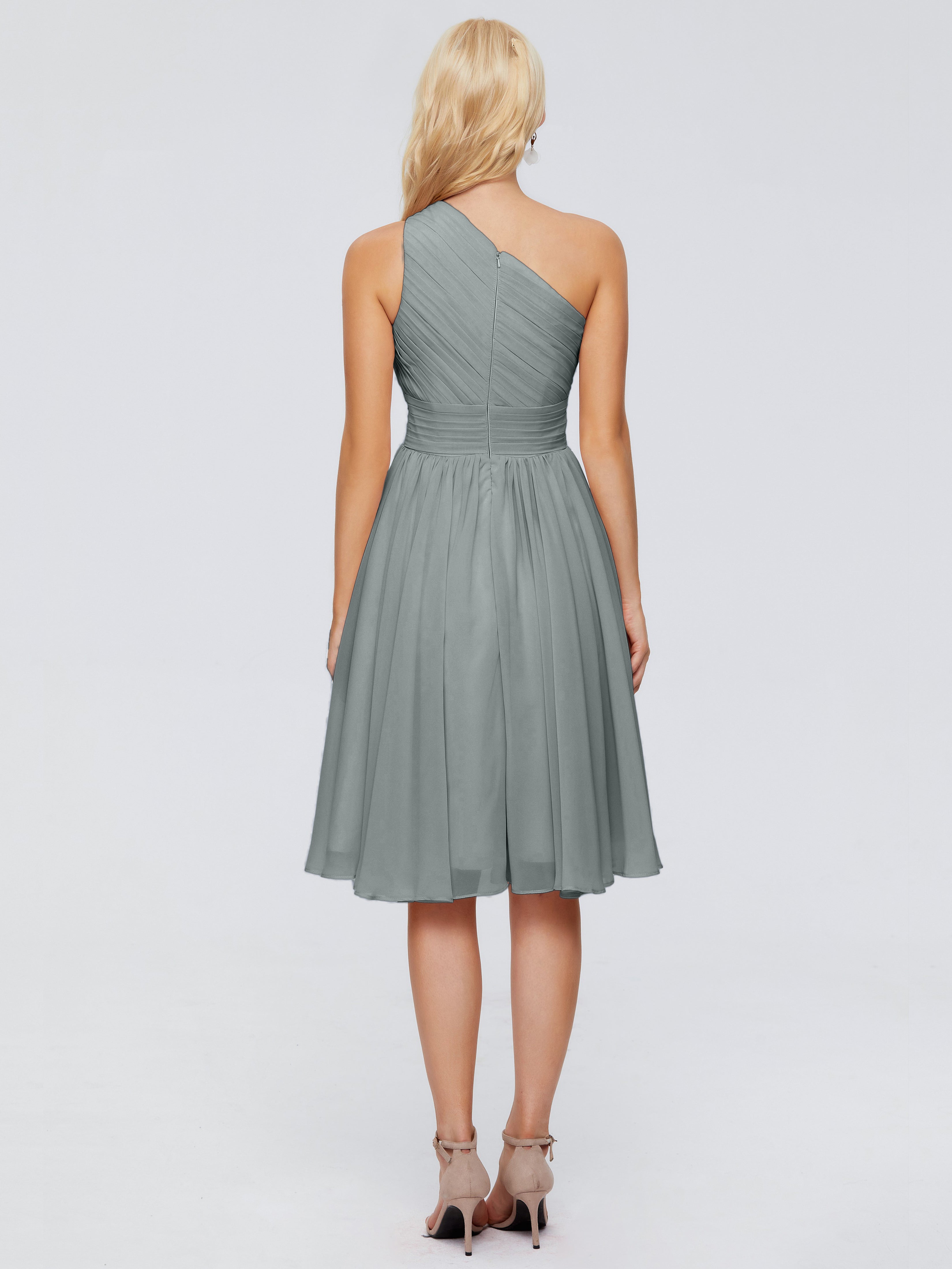 Robe De Demoiselle D Honneur Grise Seule-Épaule Mousseline Robes Demoiselle D'Honneur