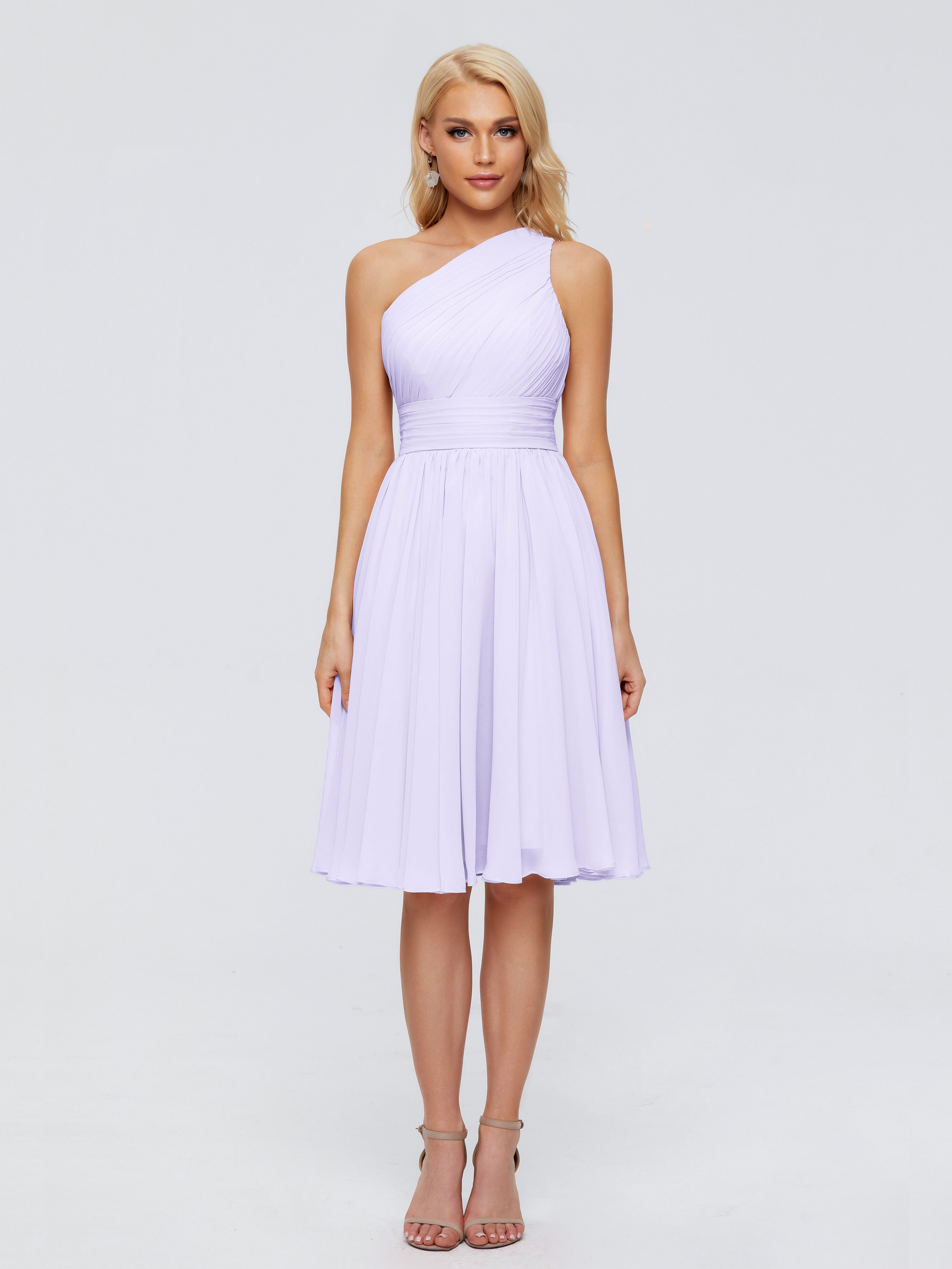 Robe Longue Lilas Demoiselle D Honneur Seule-Épaule Mousseline Robes Demoiselle D'Honneur