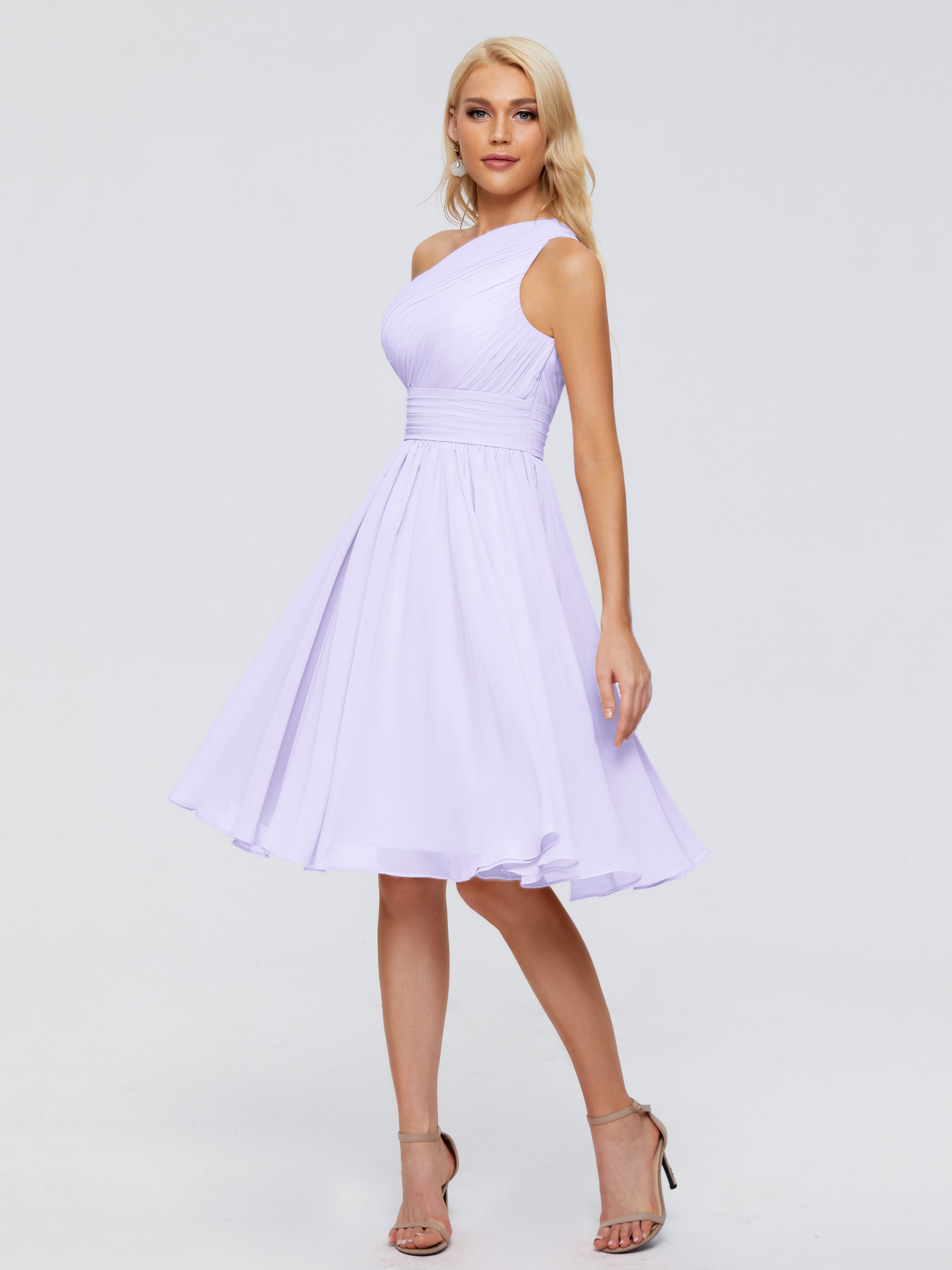 Robe Longue Lilas Demoiselle D Honneur Seule-Épaule Mousseline Robes Demoiselle D'Honneur