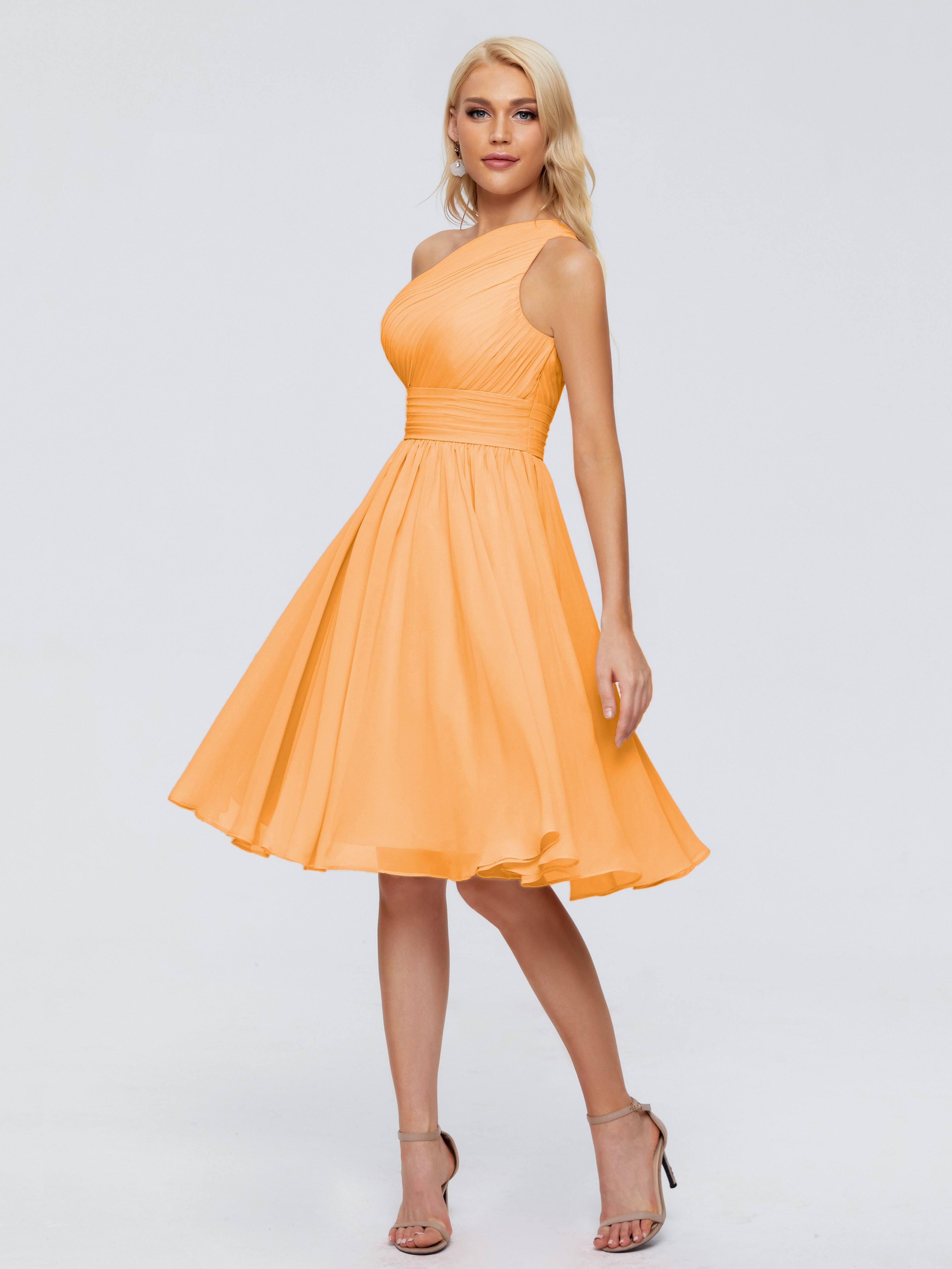 Robes De Demoiselle D'Honneur Mandarine Seule-Épaule Mousseline Robes Demoiselle D'Honneur Courte
