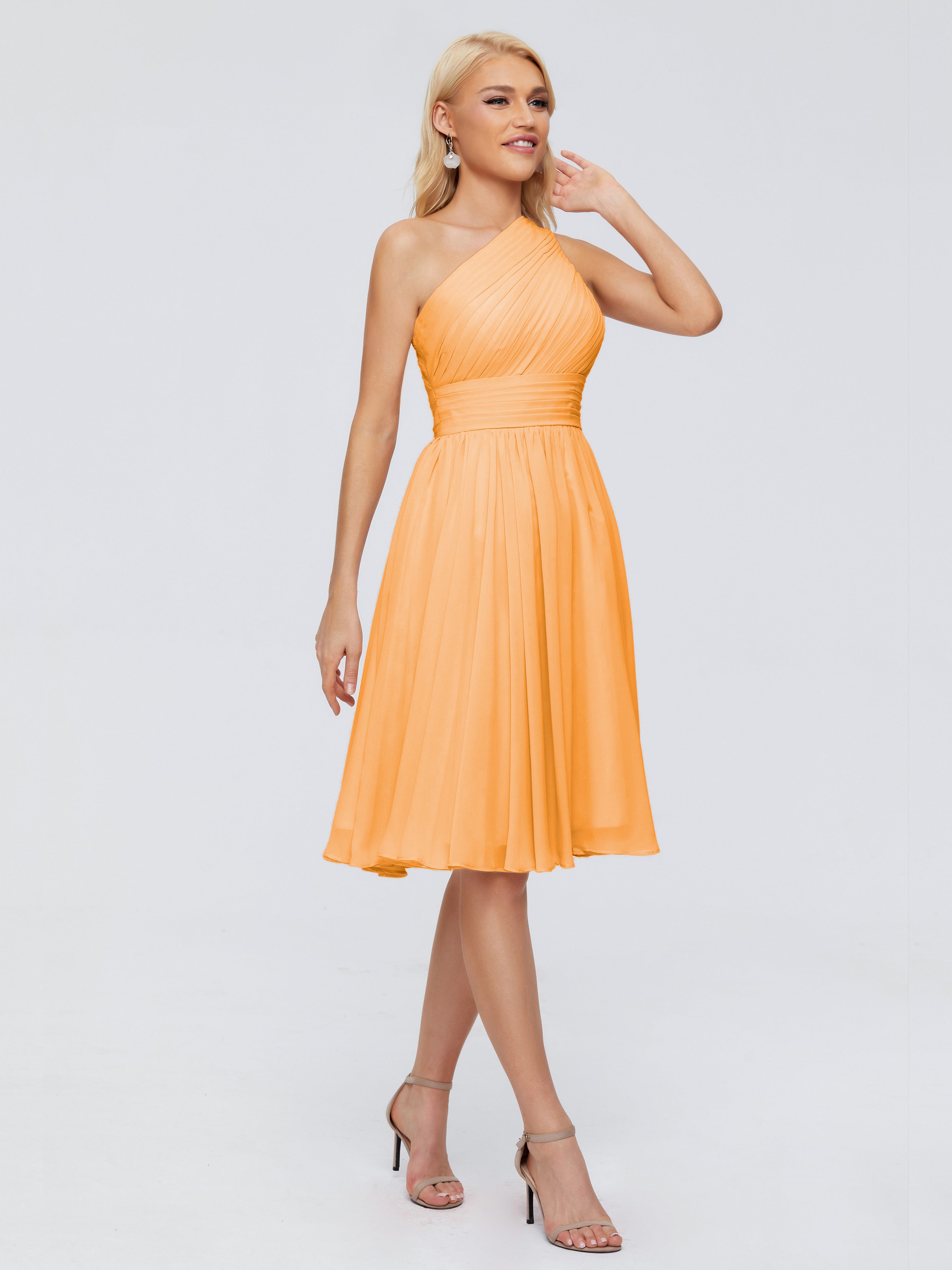 Robes De Demoiselle D'Honneur Mandarine Seule-Épaule Mousseline Robes Demoiselle D'Honneur Courte