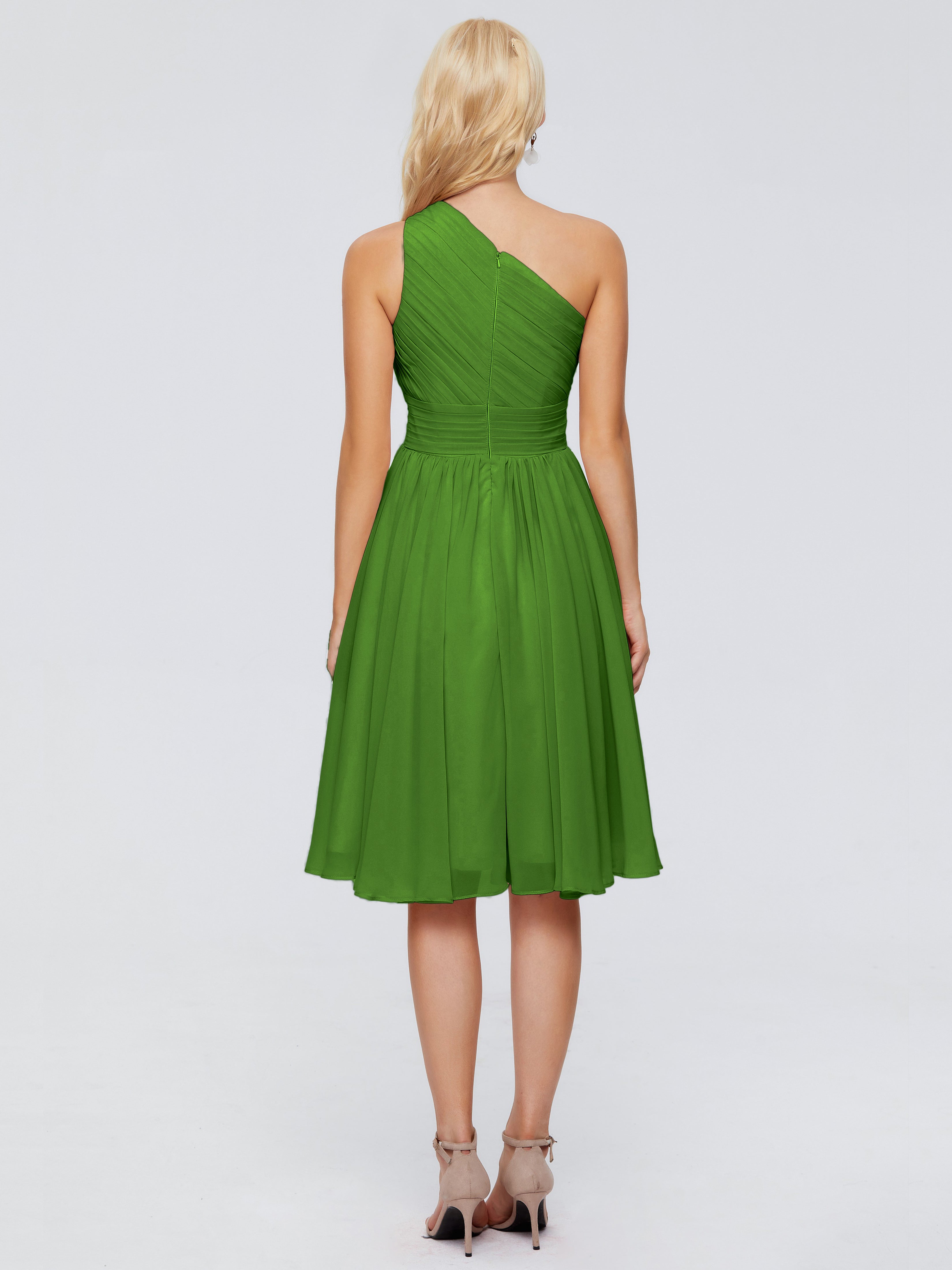 Robes De Demoiselle D'Honneur Vert Mousse Seule-Épaule Mousseline Robes Demoiselle D'Honneur Courte