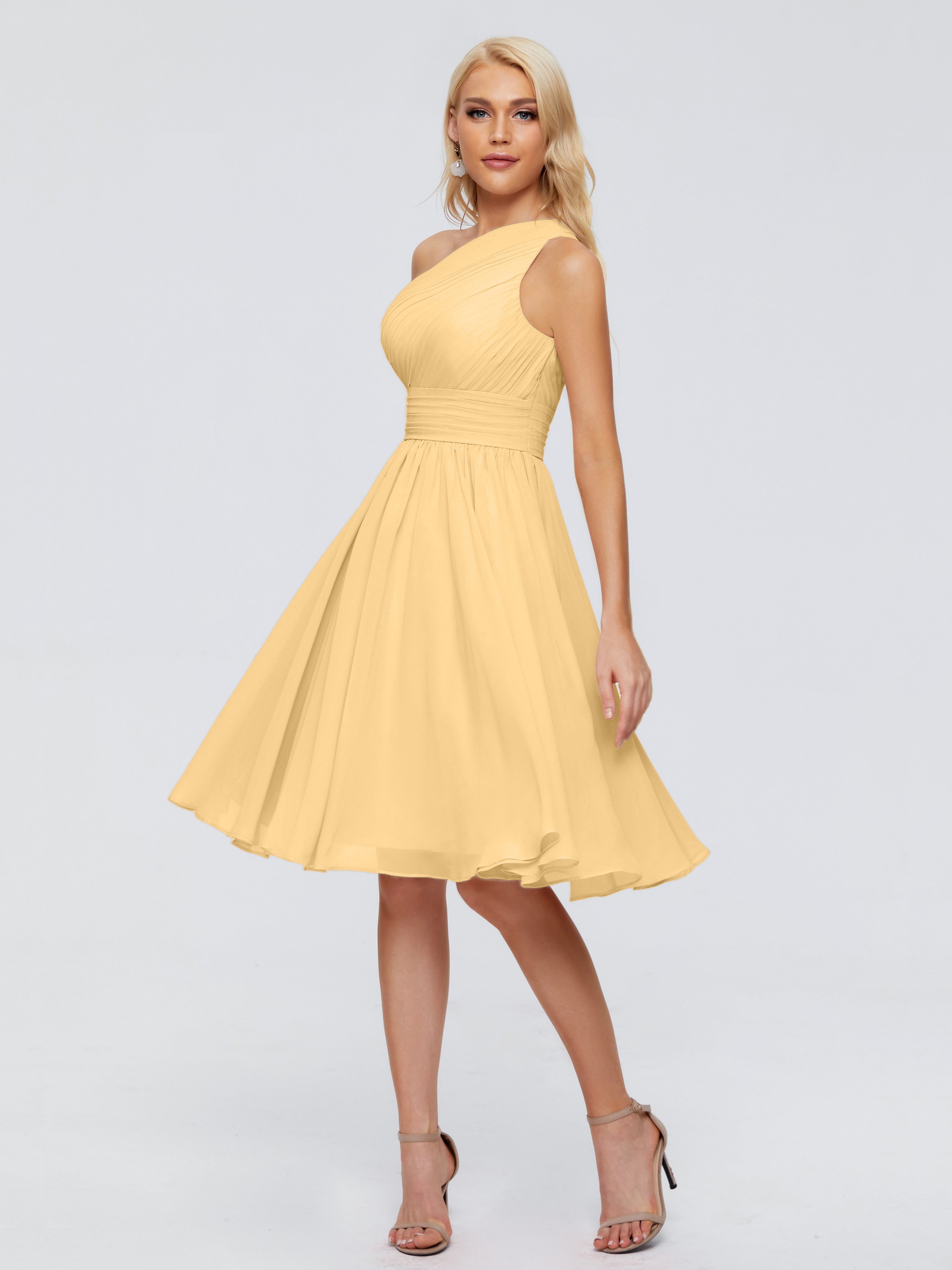 Robe Demoiselle D Honneur Dorée Seule-Épaule Mousseline Robes Demoiselle D'Honneur
