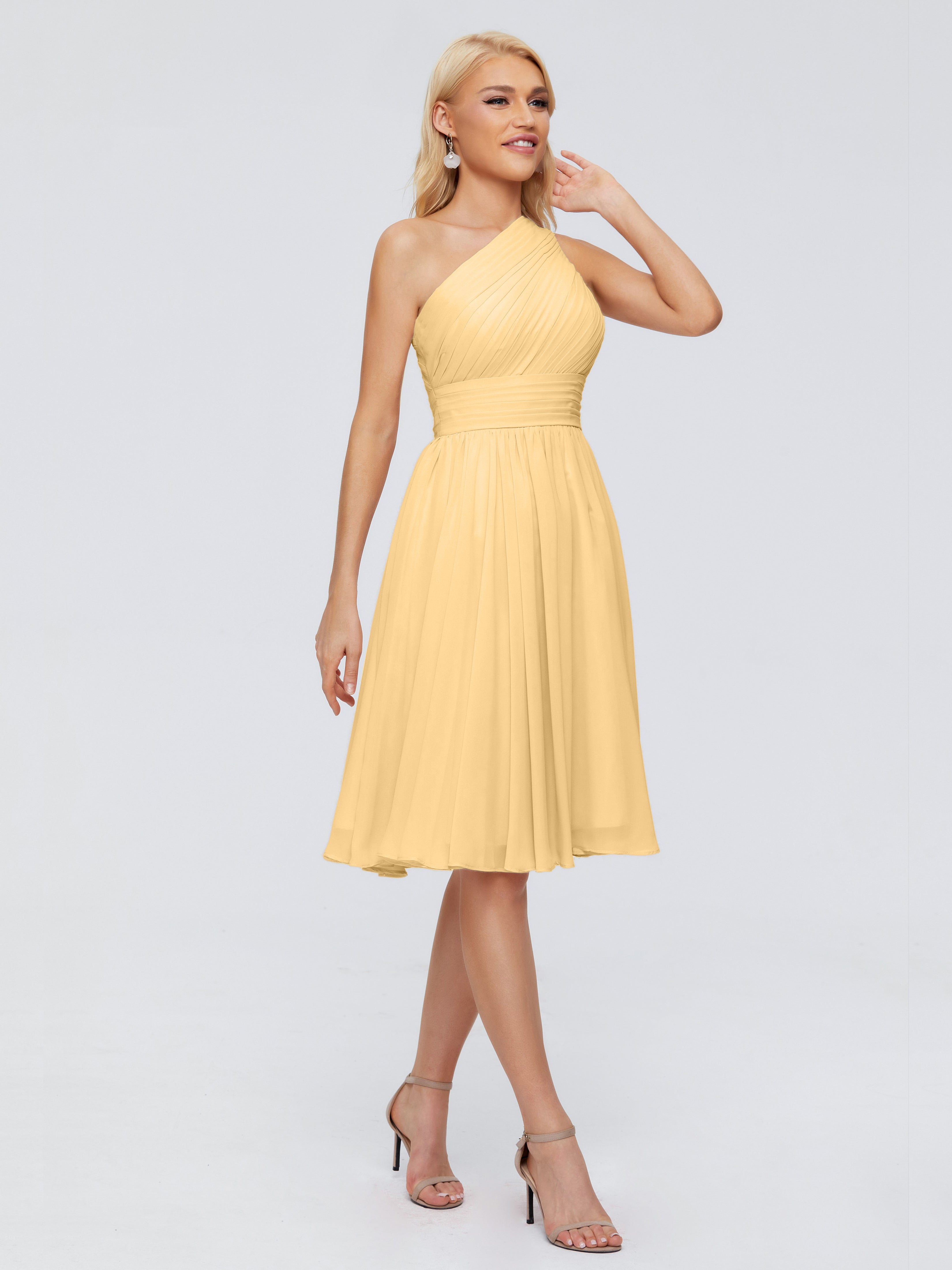 Robe Demoiselle D Honneur Dorée Seule-Épaule Mousseline Robes Demoiselle D'Honneur