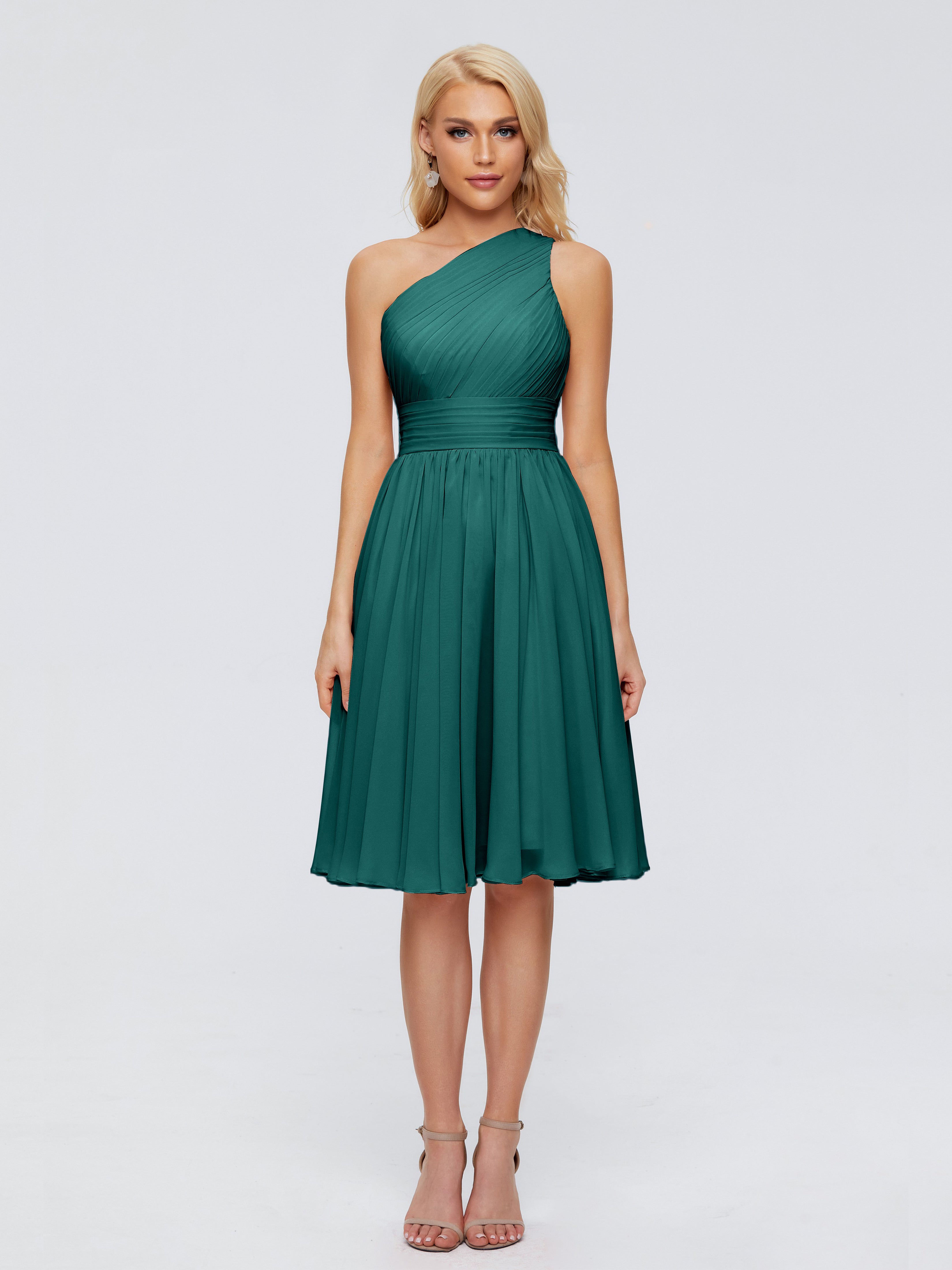 Robes De Demoiselle D'Honneur Vert Foncé Seule-Épaule Mousseline Robes Demoiselle D'Honneur