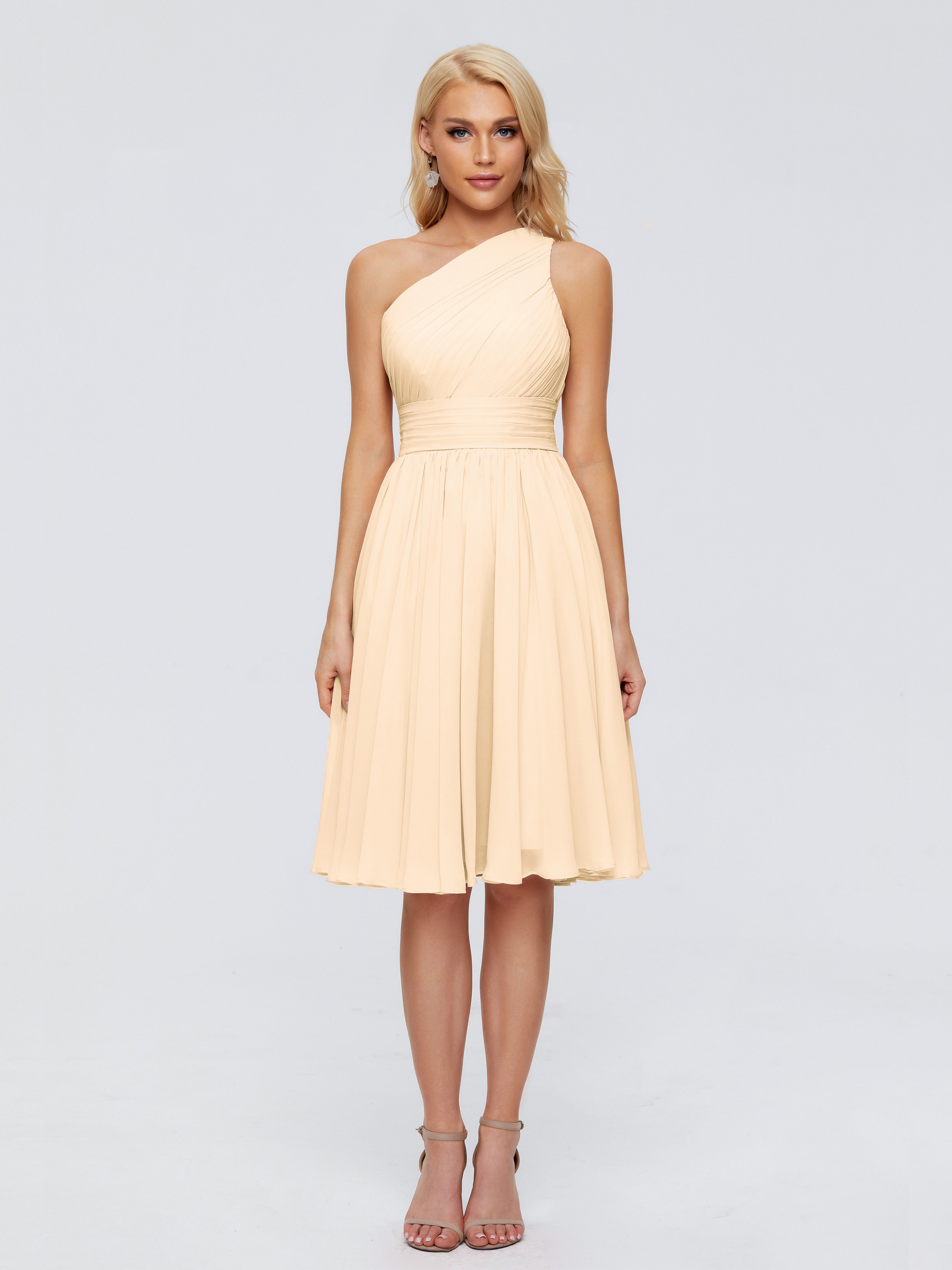 Robe Demoiselle D Honneur Rose Peche Seule-Épaule Mousseline Robes Demoiselle D'Honneur